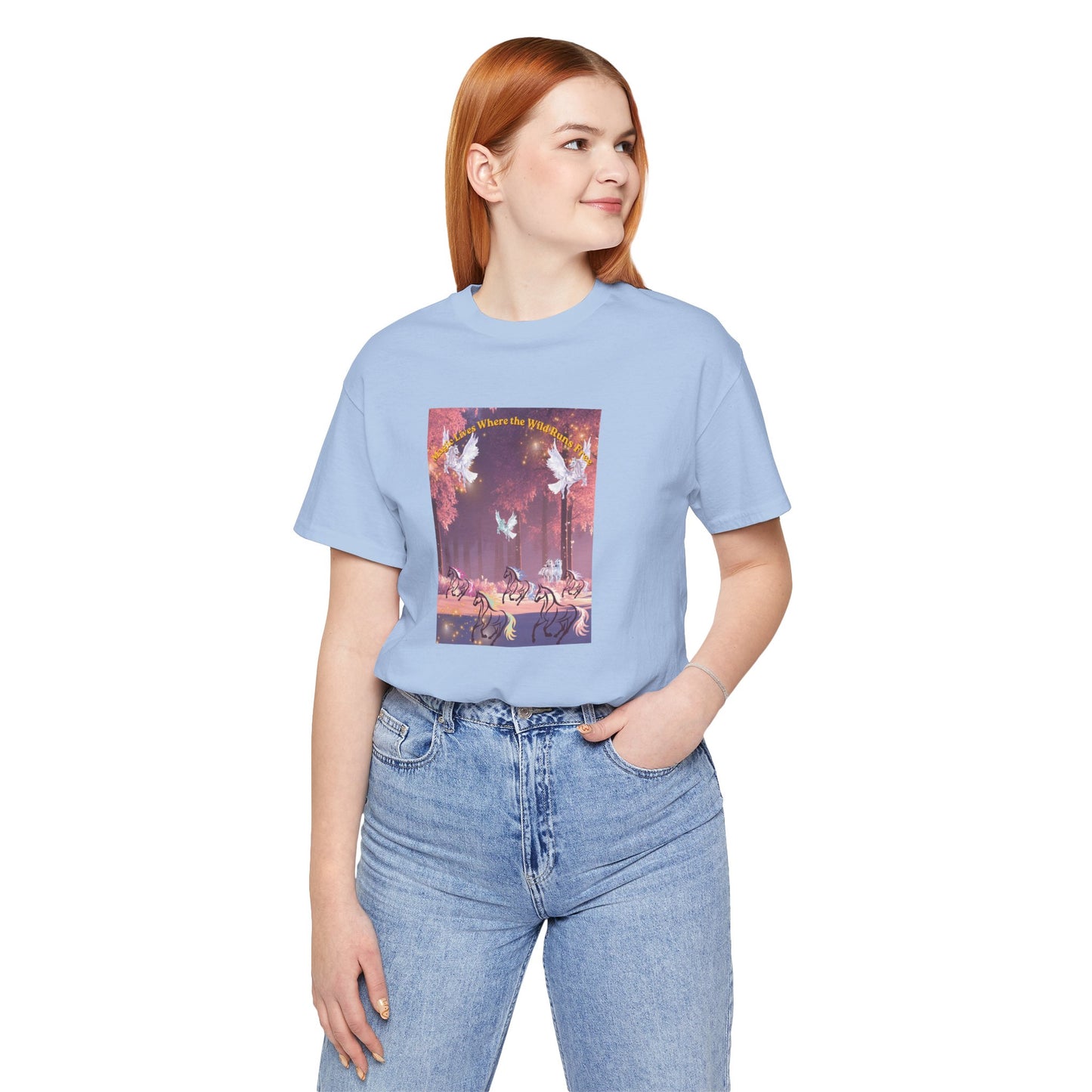 Pegasus & Horses Graphic Tee – "Magic Lies Where the Wild Run Free" Mystical T-Shirt