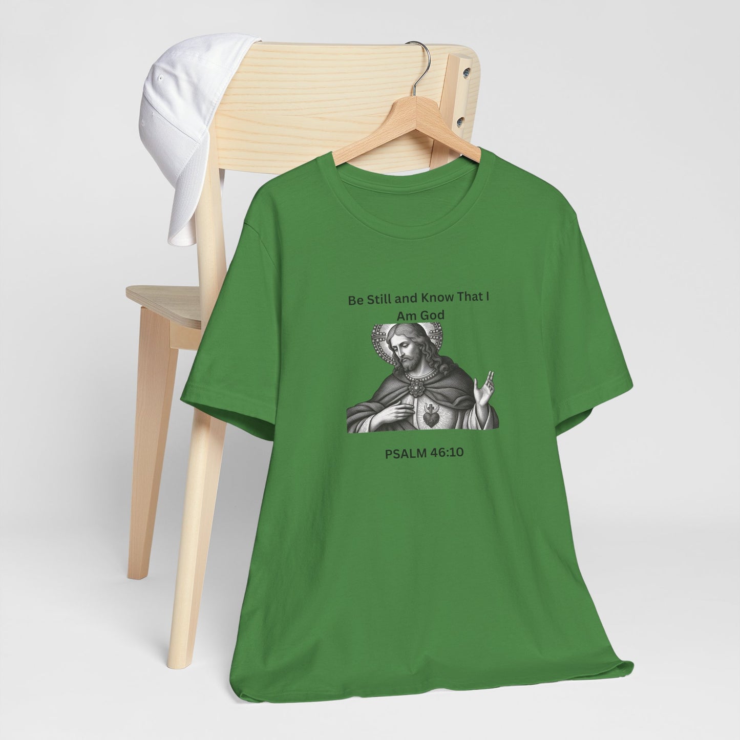 Religious T-Shirt — "Be Still and Know That I Am God" Psalm 46:10 Black and White Graphic Tee