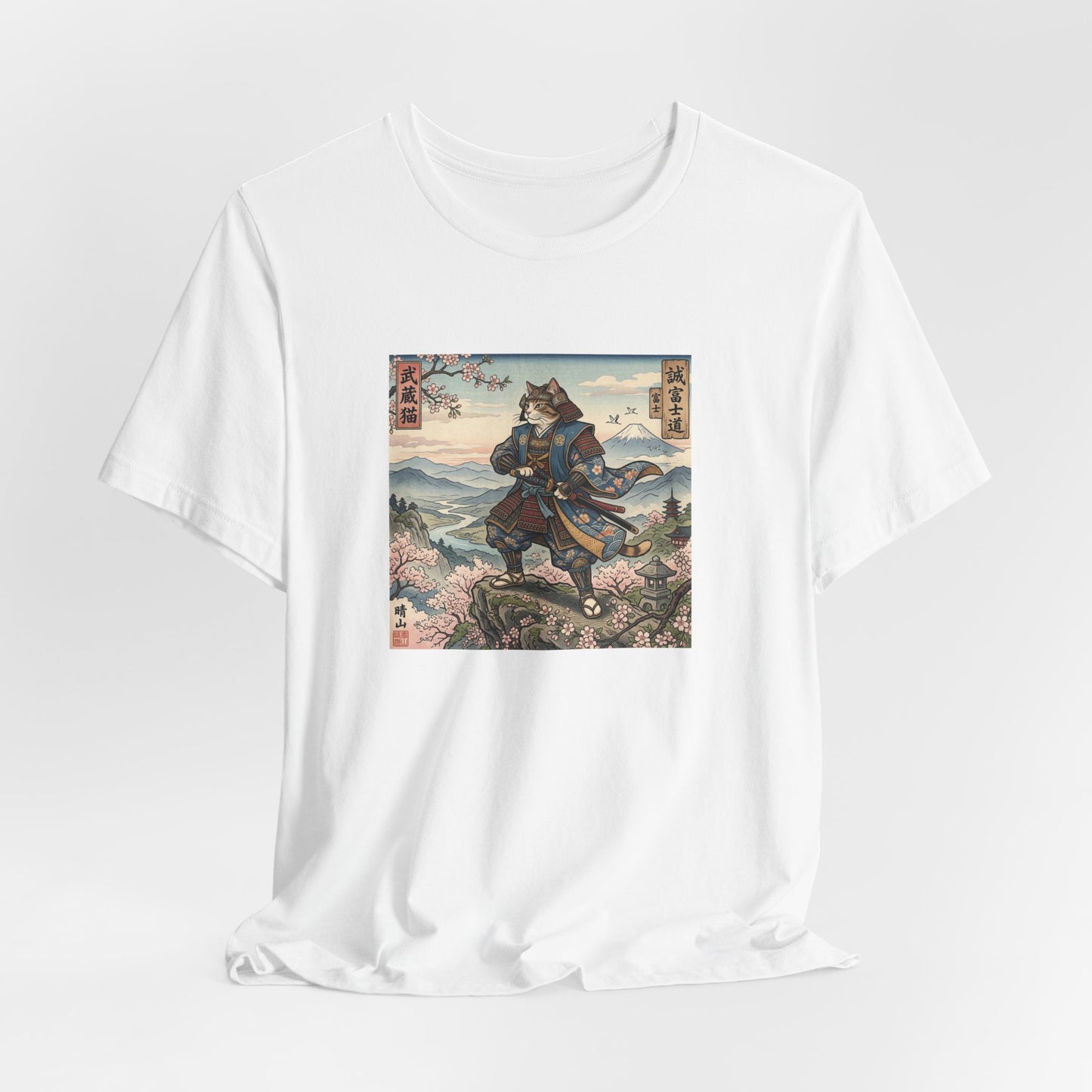 Samurai Cat Graphic Tee — Japanese Ukiyo-e Inspired Anime T-Shirt