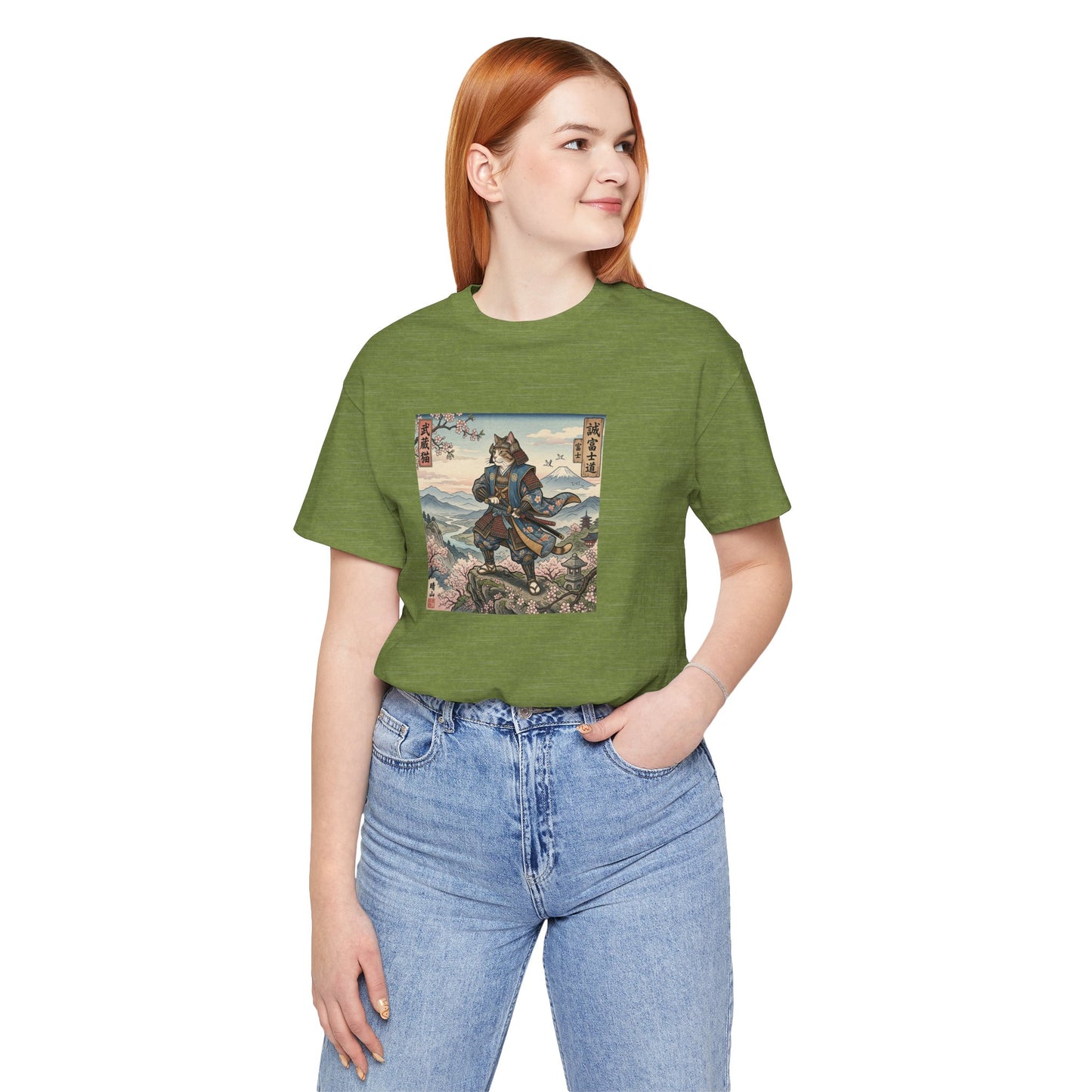 Samurai Cat Graphic Tee — Japanese Ukiyo-e Inspired Anime T-Shirt