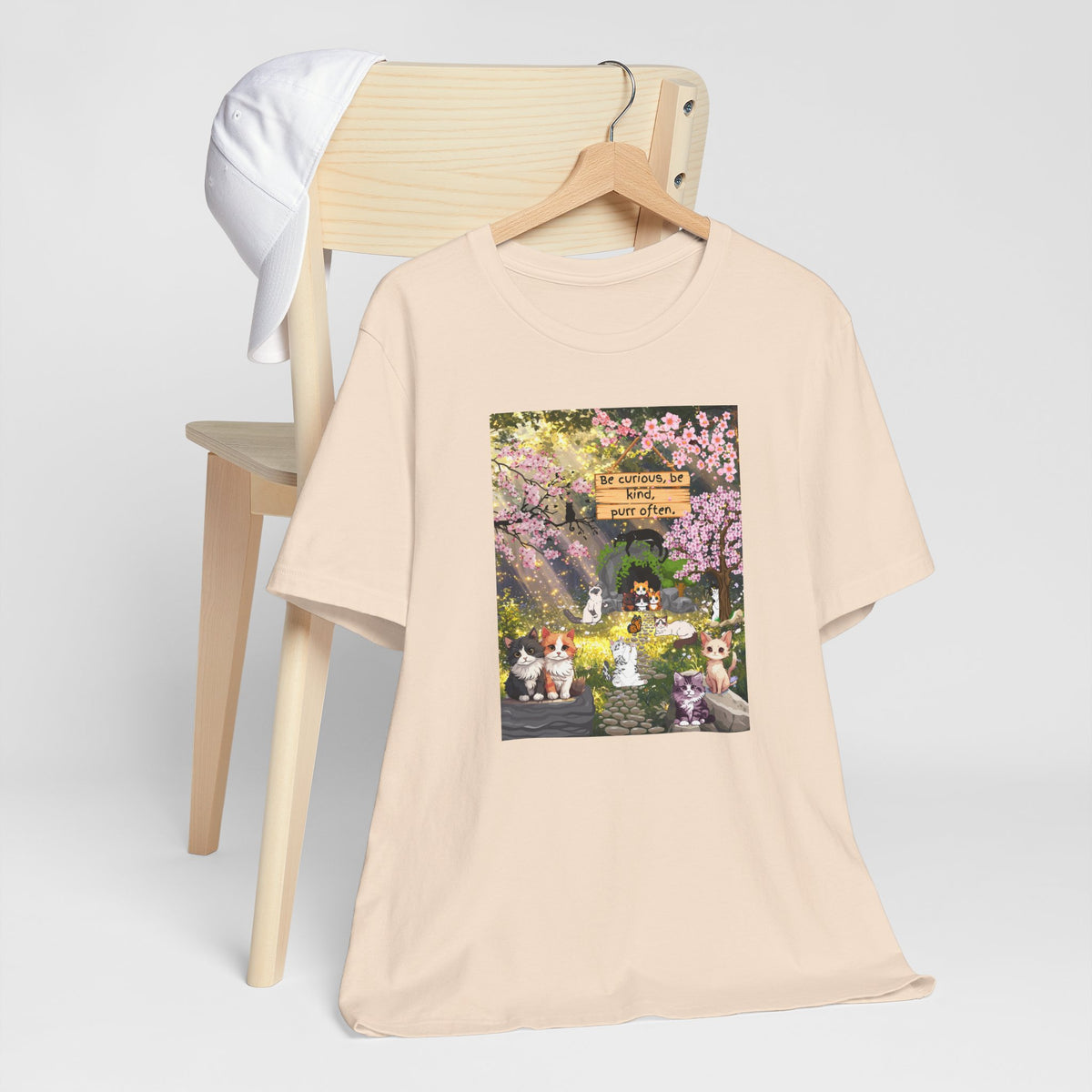 T-Shirt — Spring Dog Park Scene with 'Be Curious Not Critical' Quote