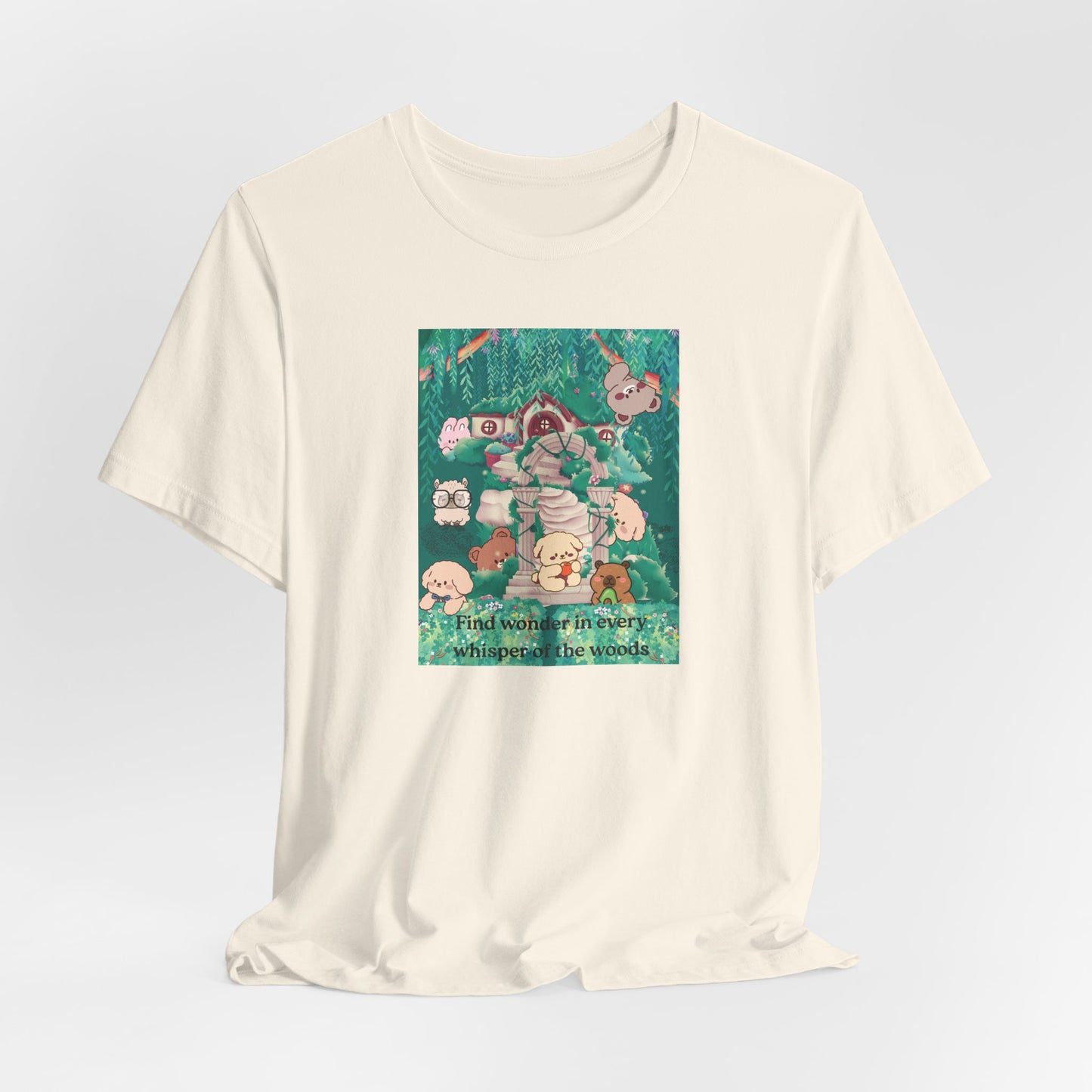 T-Shirt — 'Find Wonder in Every Whisper of the Woods' Cute Forest Animals Graphic Tee