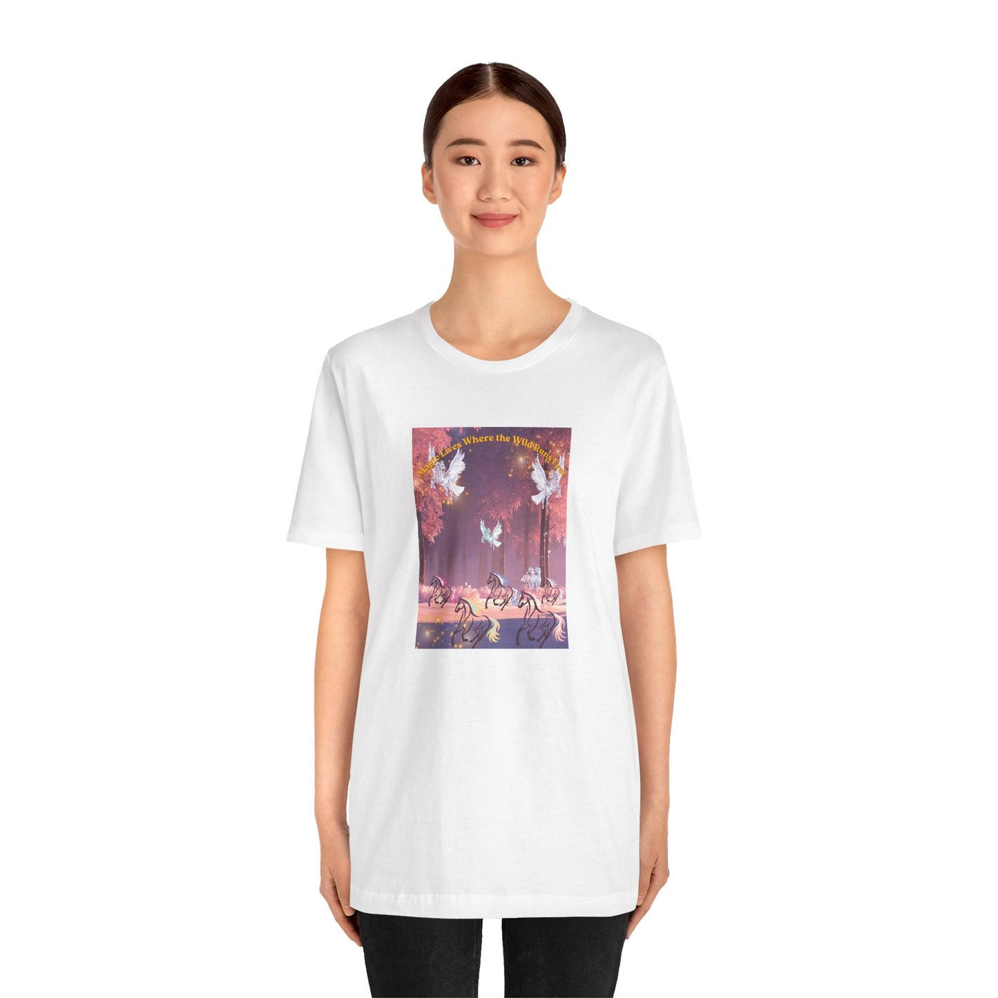 Pegasus & Horses Graphic Tee – "Magic Lies Where the Wild Run Free" Mystical T-Shirt