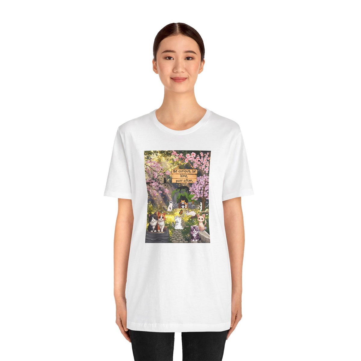 T-Shirt — Spring Dog Park Scene with 'Be Curious Not Critical' Quote