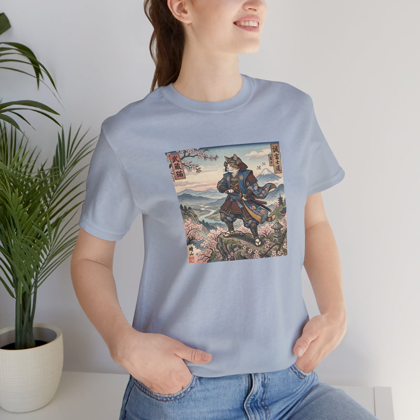 Samurai Cat Graphic Tee — Japanese Ukiyo-e Inspired Anime T-Shirt