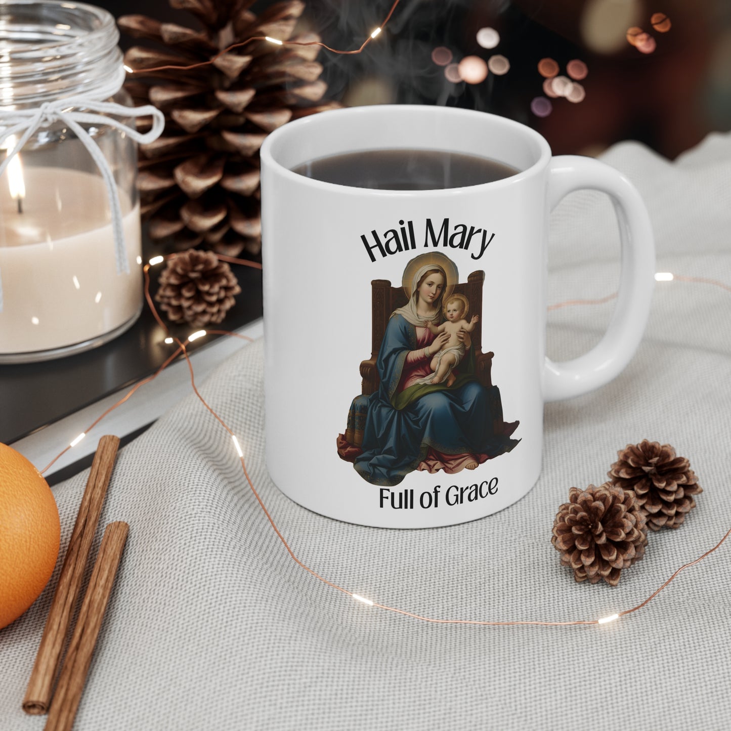 Hail Mary Mug — 'Full of Grace' Religious Coffee Cup (11oz)