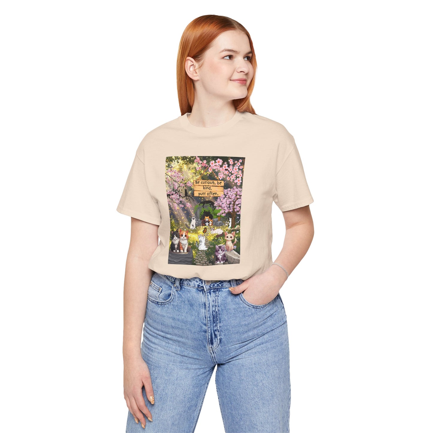 T-Shirt — Spring Dog Park Scene with 'Be Curious Not Critical' Quote