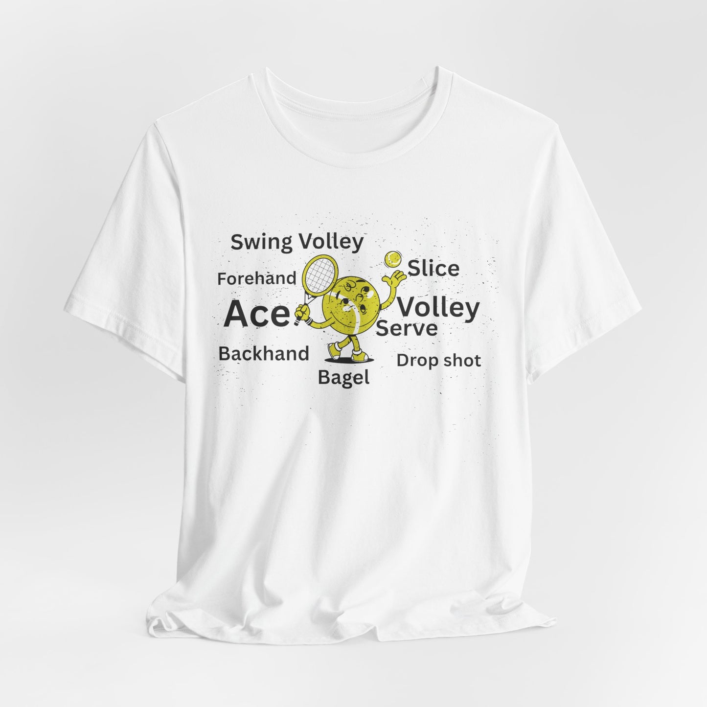 Tennis Ace Graphic Tee — Cute Tennis Ball Illustration with Terms (Ace, Volley, Serve)