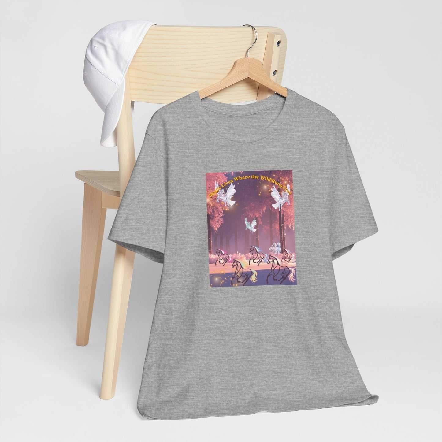 Pegasus & Horses Graphic Tee – "Magic Lies Where the Wild Run Free" Mystical T-Shirt
