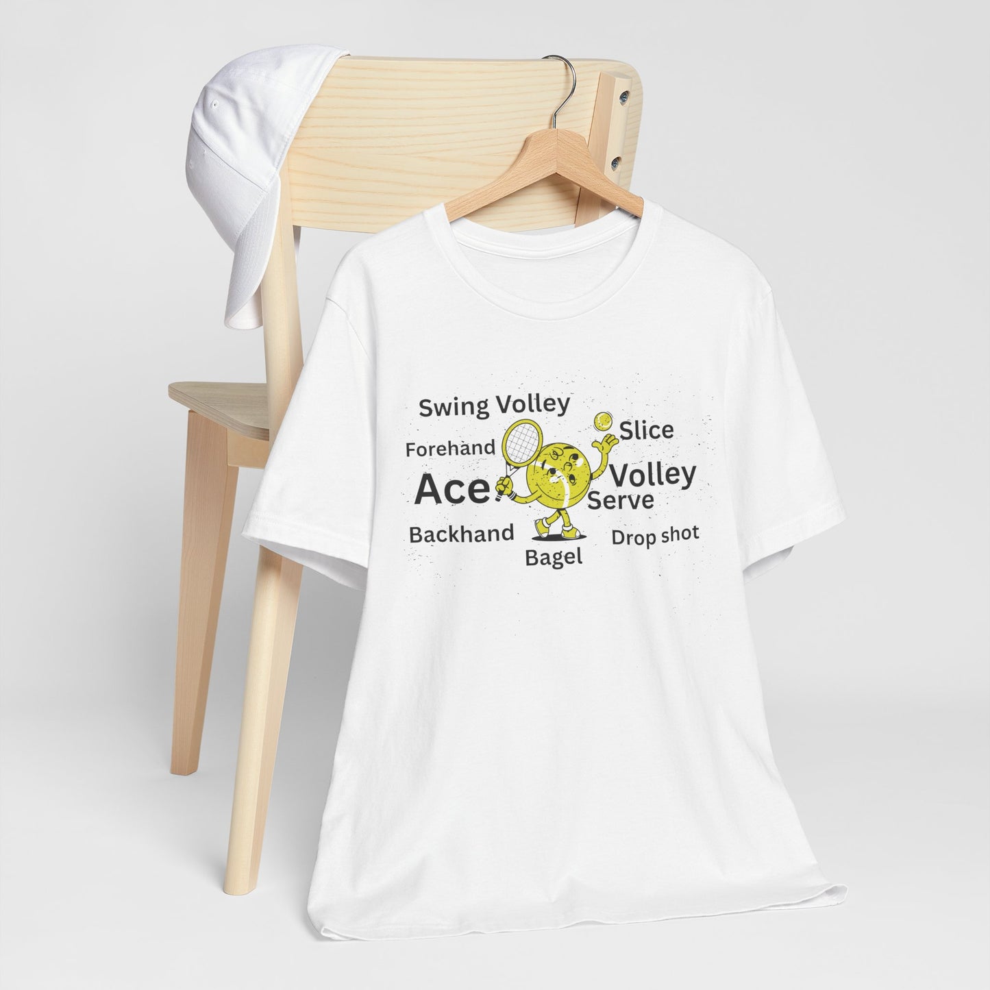 Tennis Ace Graphic Tee — Cute Tennis Ball Illustration with Terms (Ace, Volley, Serve)