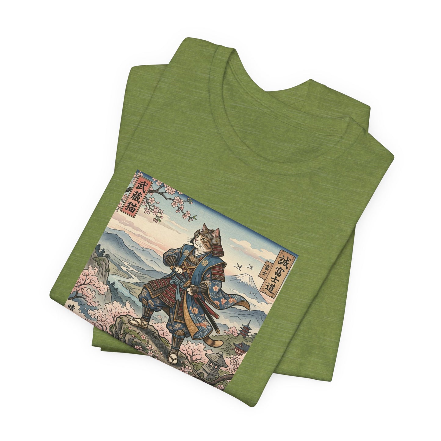 Samurai Cat Graphic Tee — Japanese Ukiyo-e Inspired Anime T-Shirt