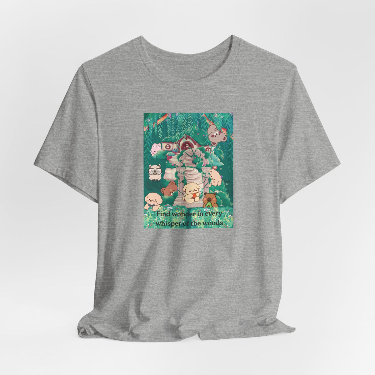 T-Shirt — 'Find Wonder in Every Whisper of the Woods' Cute Forest Animals Graphic Tee
