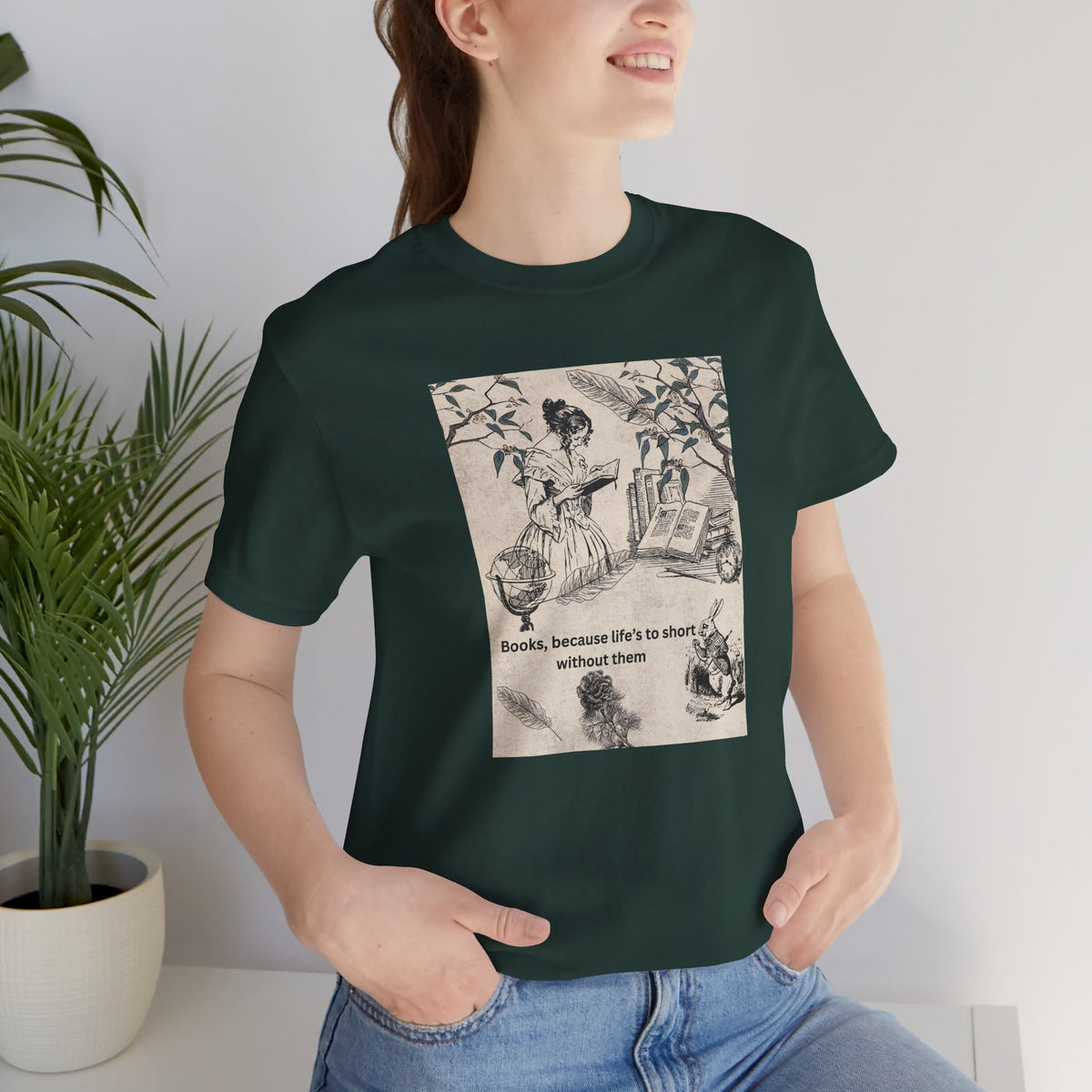 Vintage Reading Tee — "Books, because life’s too short without them"