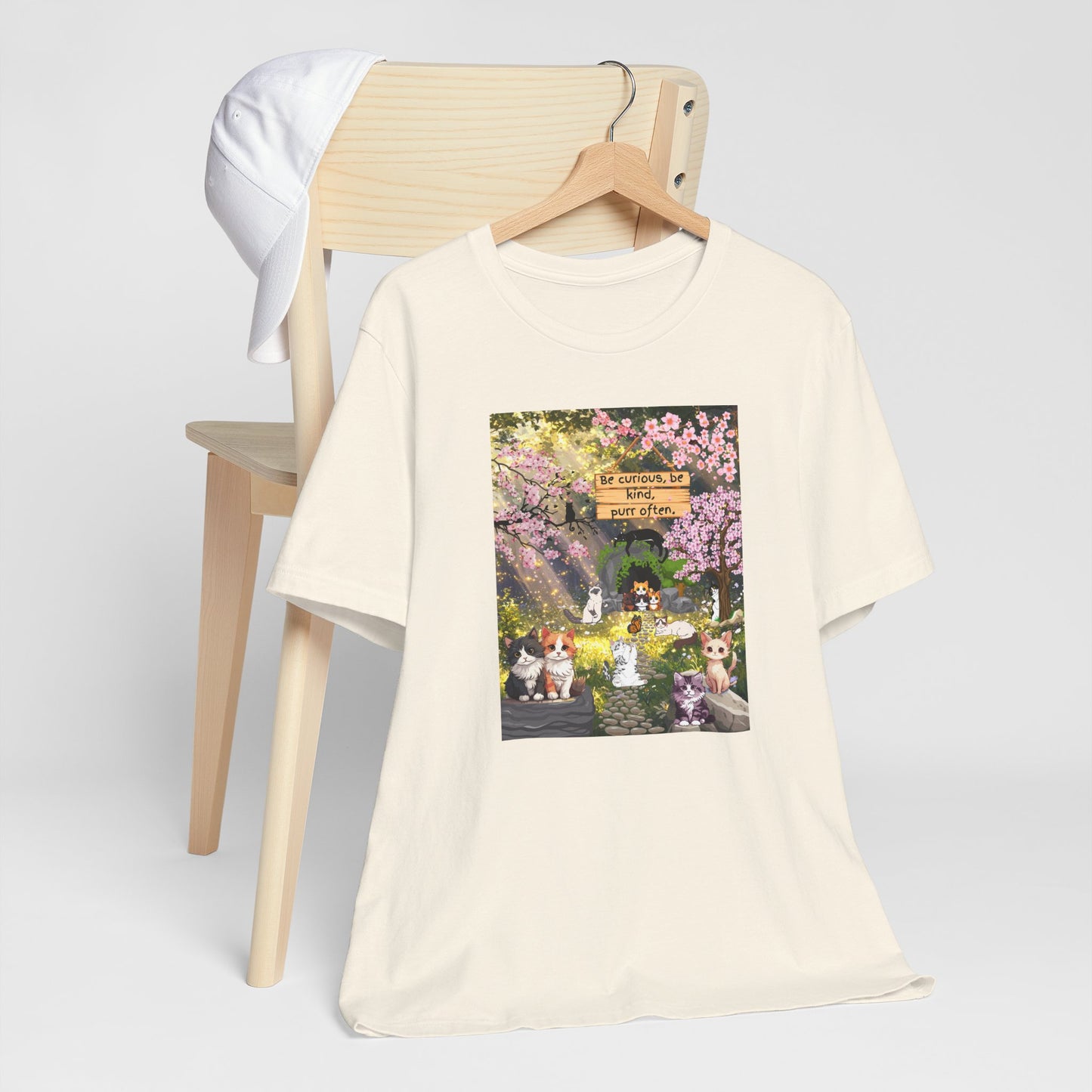T-Shirt — Spring Dog Park Scene with 'Be Curious Not Critical' Quote