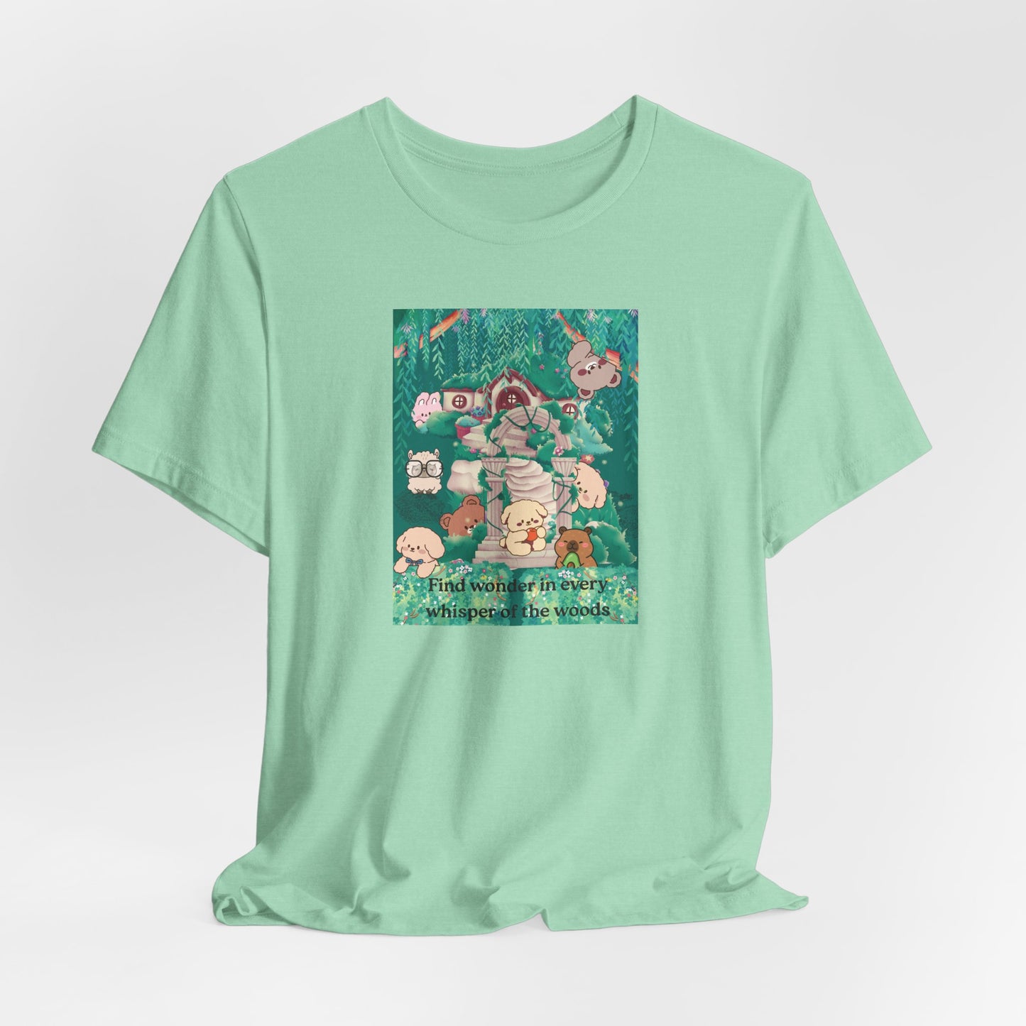 T-Shirt — 'Find Wonder in Every Whisper of the Woods' Cute Forest Animals Graphic Tee