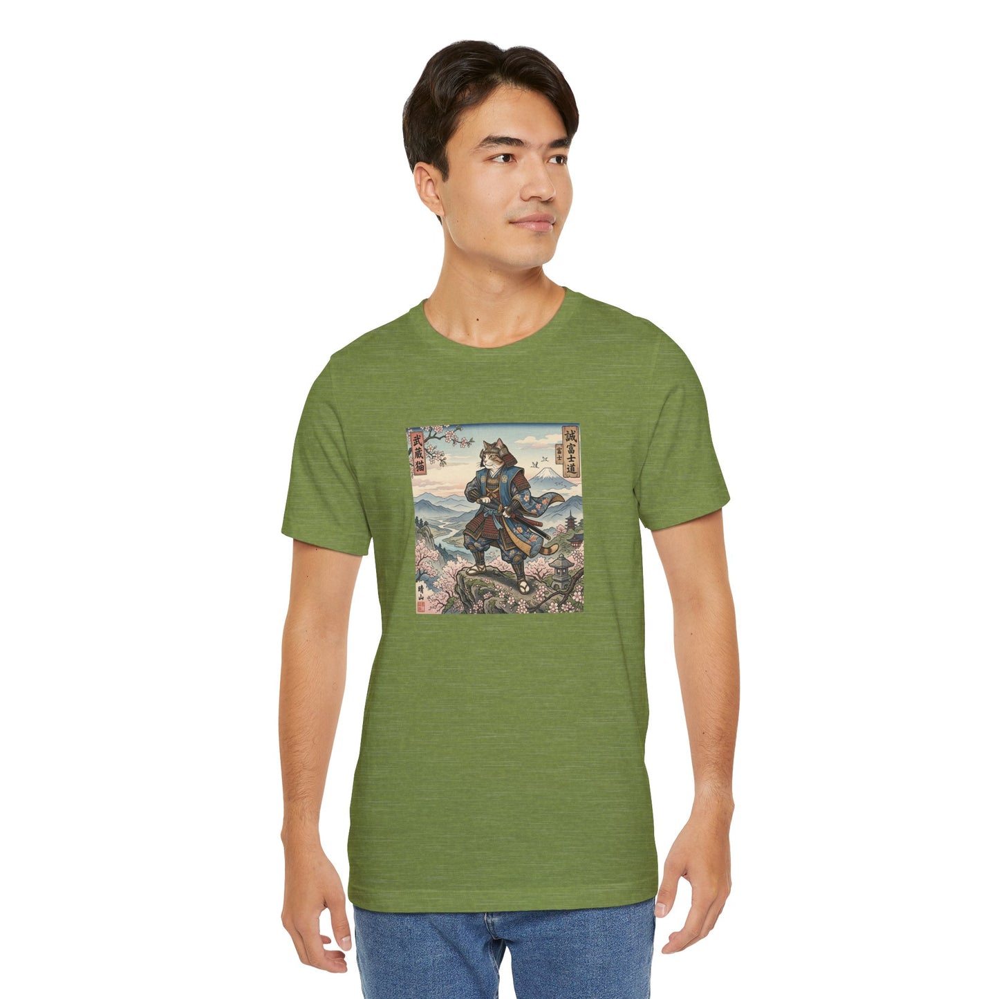 Samurai Cat Graphic Tee — Japanese Ukiyo-e Inspired Anime T-Shirt