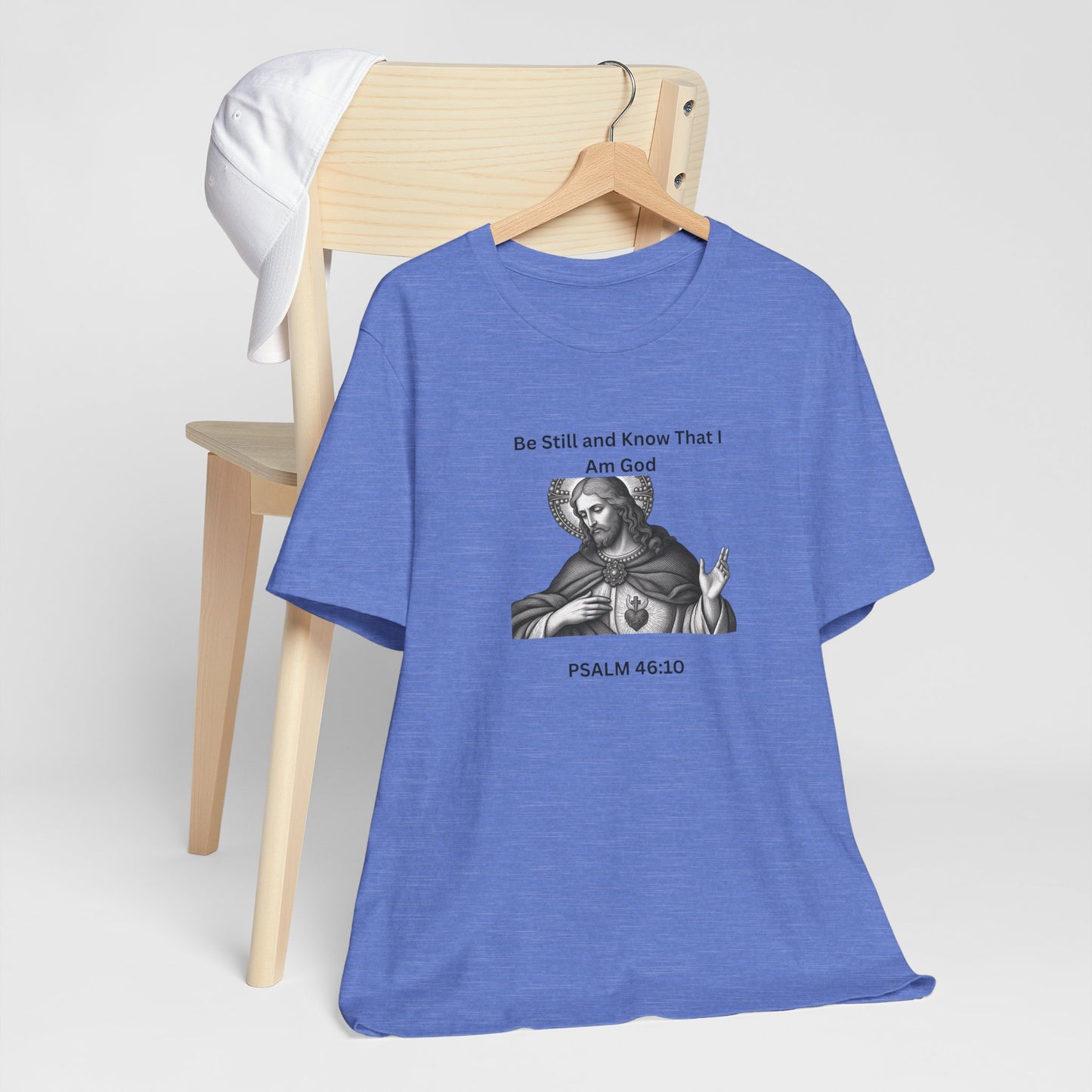 Religious T-Shirt — "Be Still and Know That I Am God" Psalm 46:10 Black and White Graphic Tee