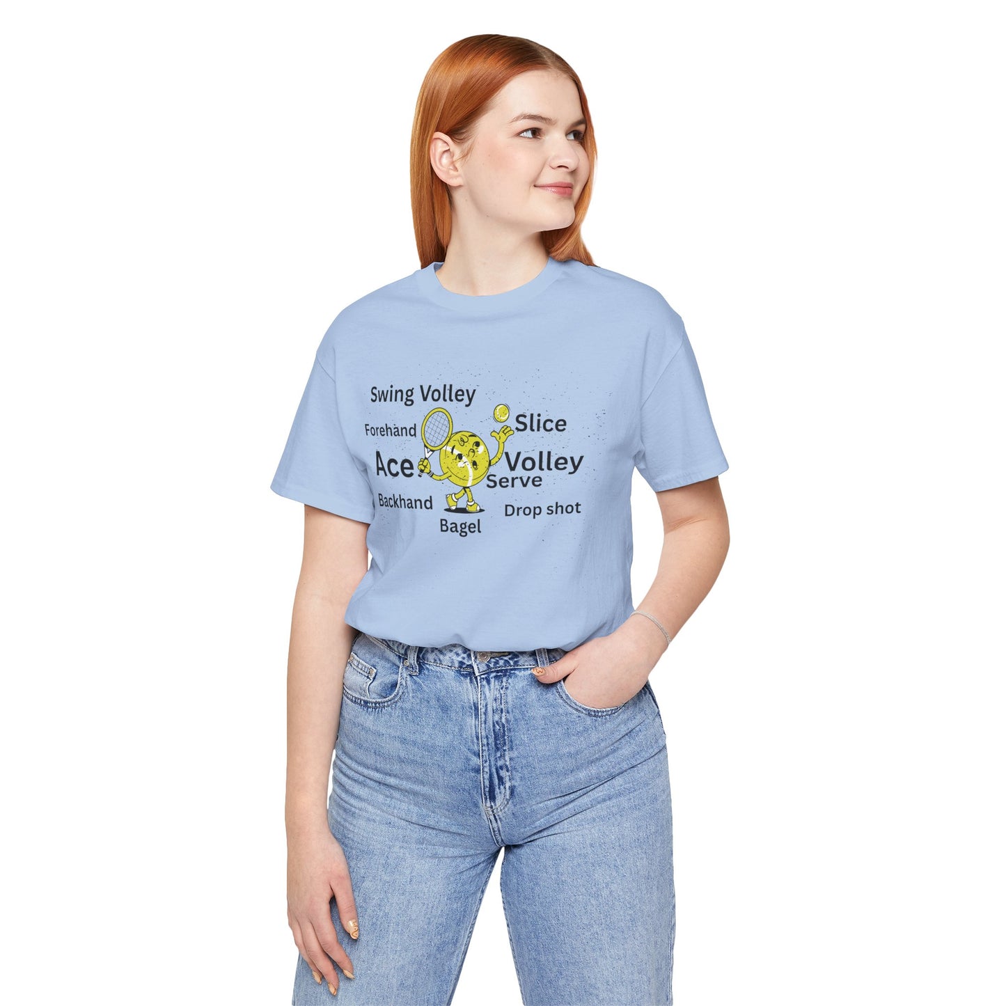 Tennis Ace Graphic Tee — Cute Tennis Ball Illustration with Terms (Ace, Volley, Serve)