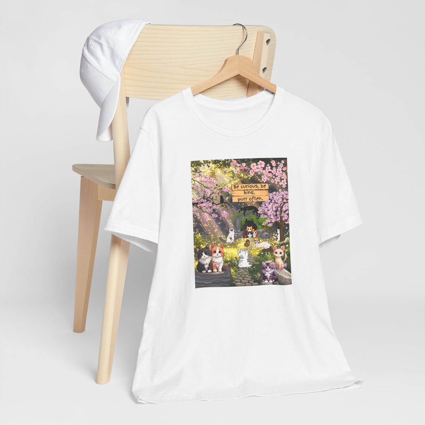T-Shirt — Spring Dog Park Scene with 'Be Curious Not Critical' Quote