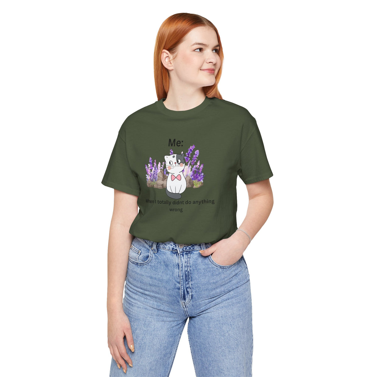 Cute Cat Tee — “Me: When I totally didn’t do anything wrong” Graphic T-Shirt