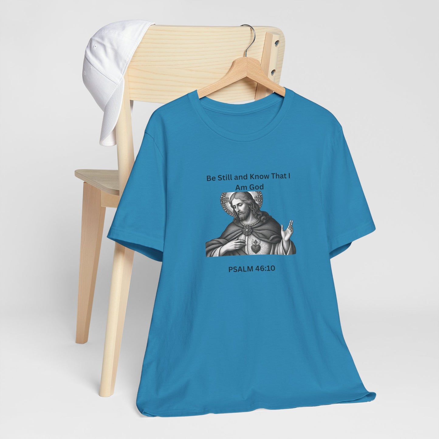 Religious T-Shirt — "Be Still and Know That I Am God" Psalm 46:10 Black and White Graphic Tee
