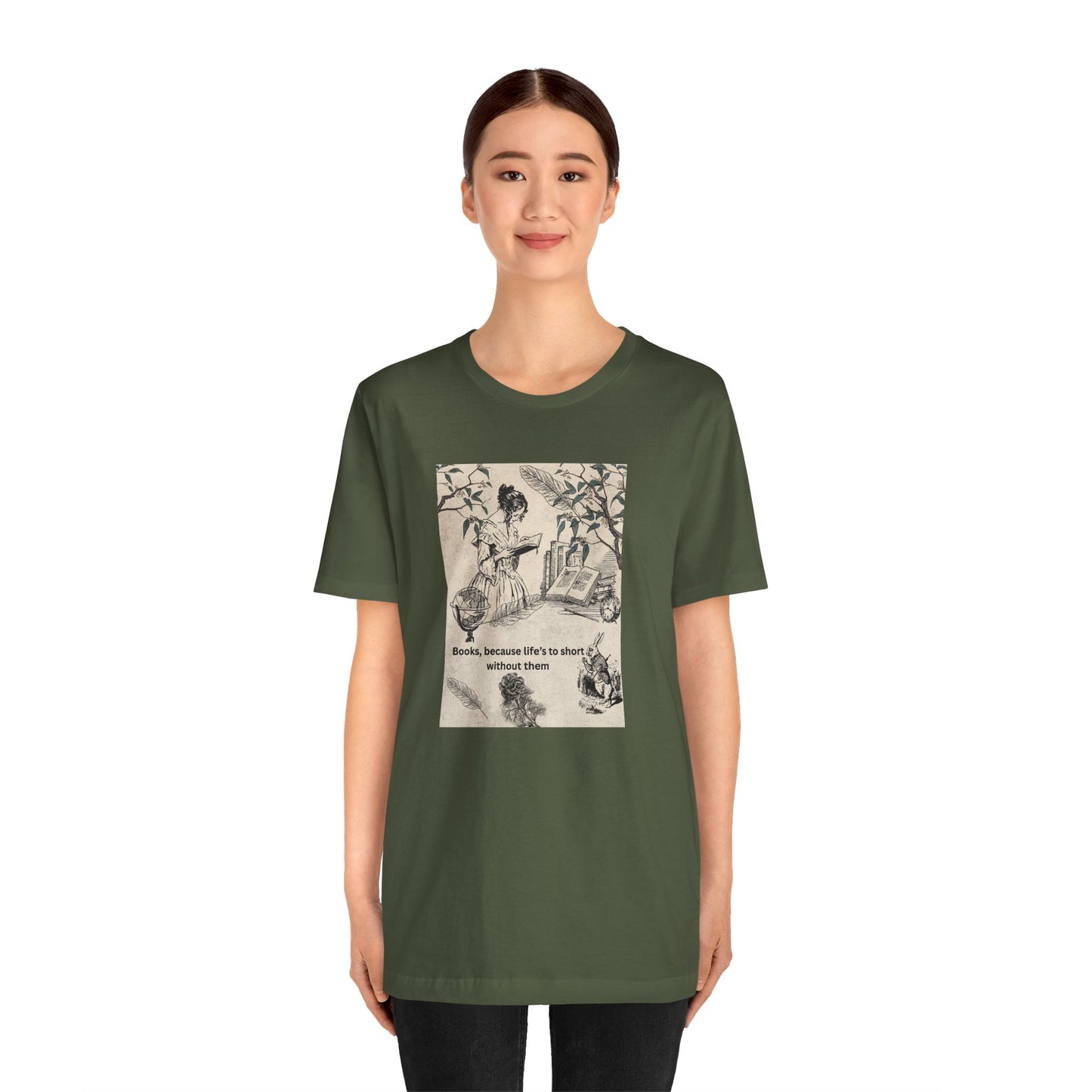 Vintage Reading Tee — "Books, because life’s too short without them"
