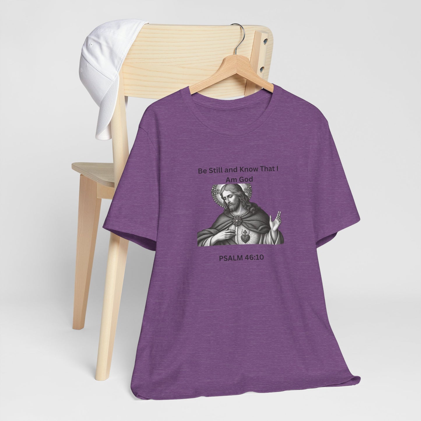 Religious T-Shirt — "Be Still and Know That I Am God" Psalm 46:10 Black and White Graphic Tee