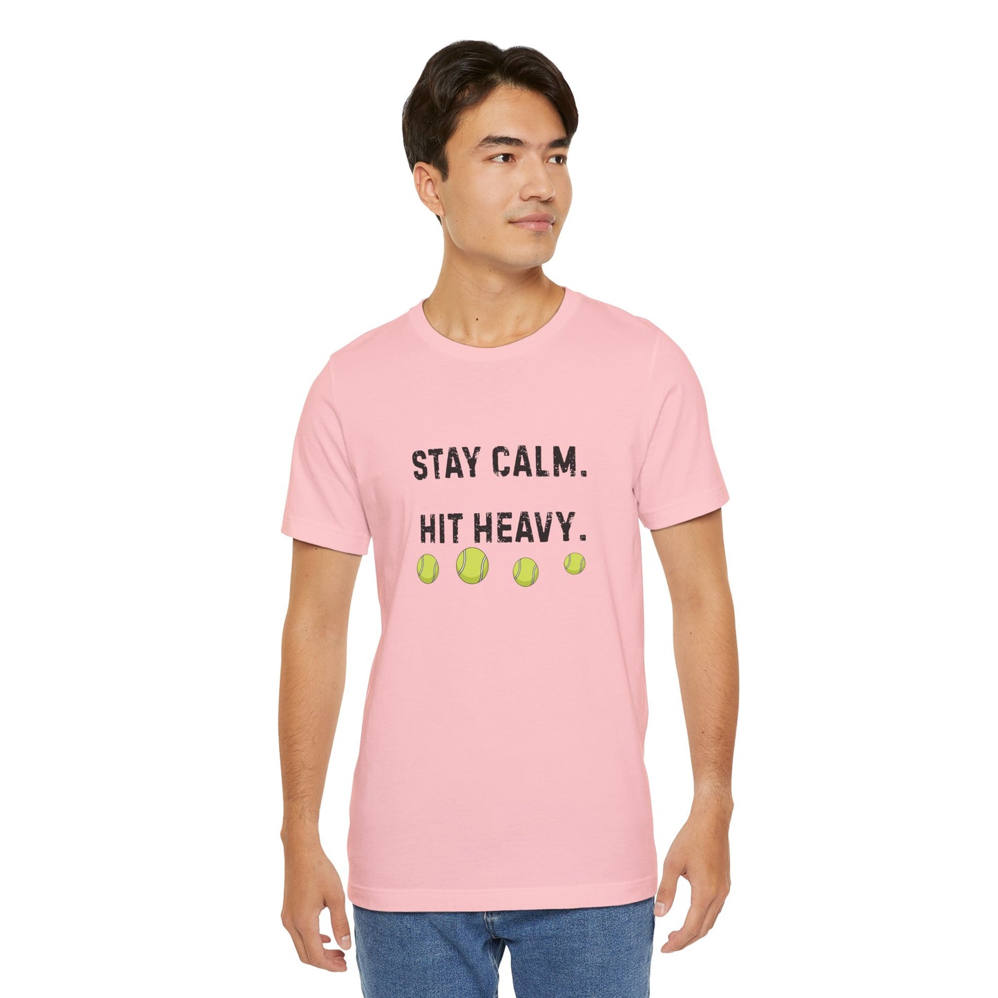 Tennis Tee — "Stay Calm. Hit Heavy." Graphic Shirt
