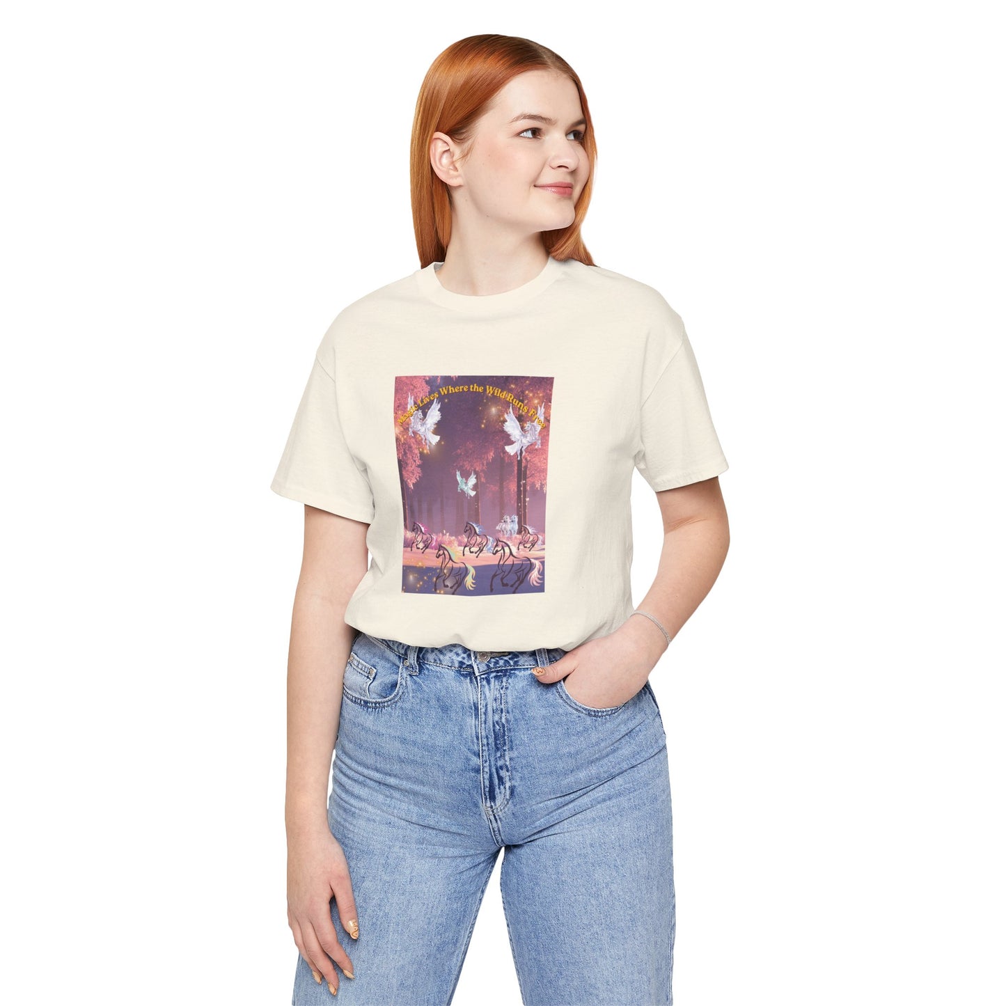 Pegasus & Horses Graphic Tee – "Magic Lies Where the Wild Run Free" Mystical T-Shirt