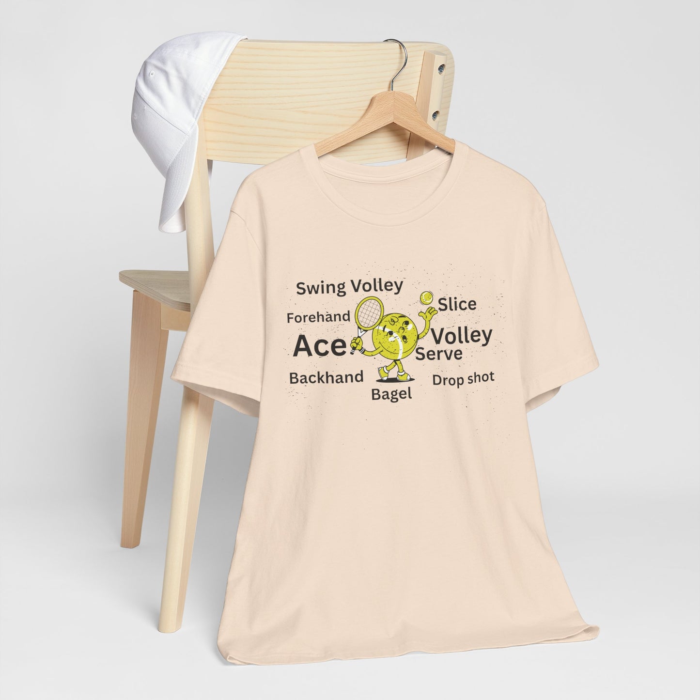 Tennis Ace Graphic Tee — Cute Tennis Ball Illustration with Terms (Ace, Volley, Serve)