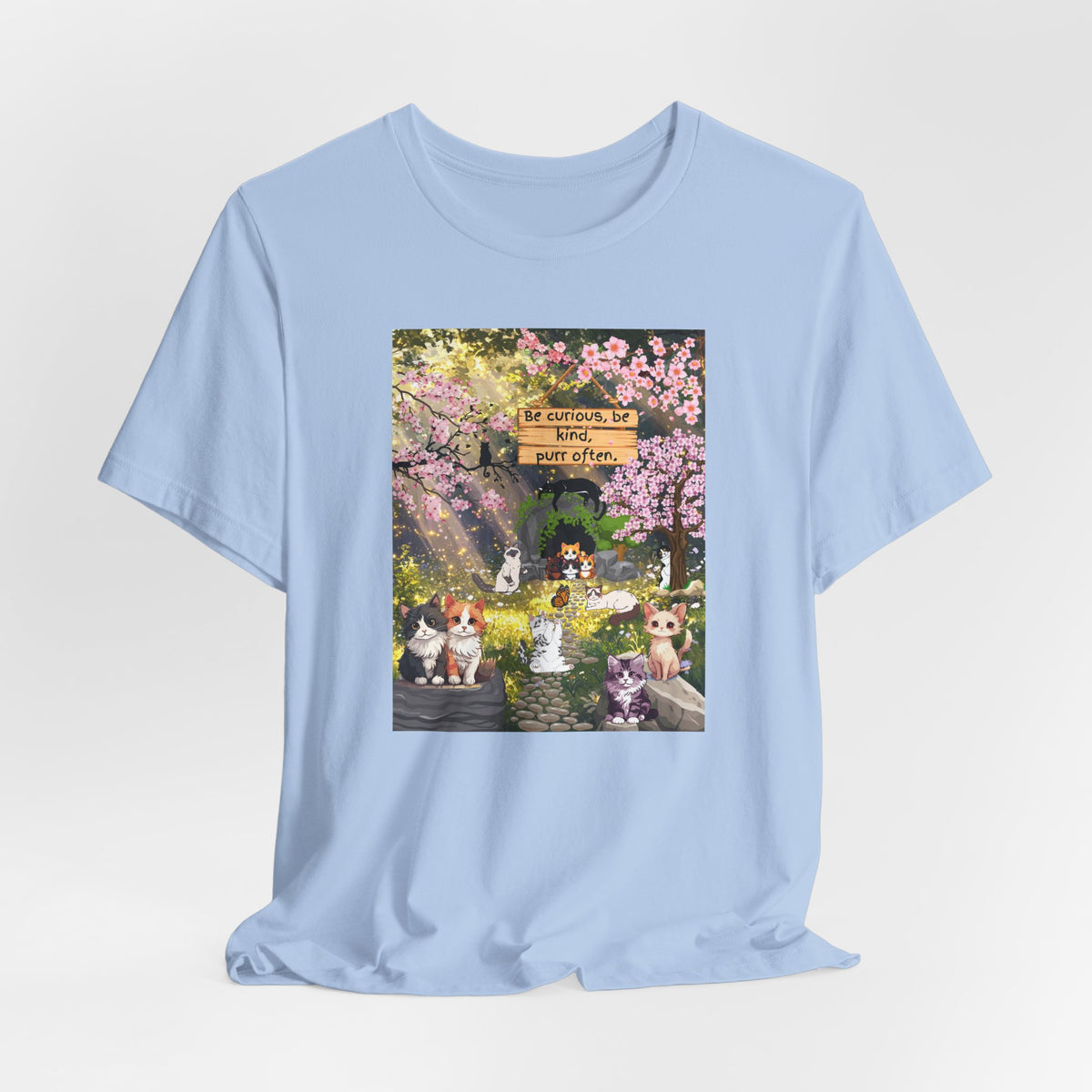 T-Shirt — Spring Dog Park Scene with 'Be Curious Not Critical' Quote