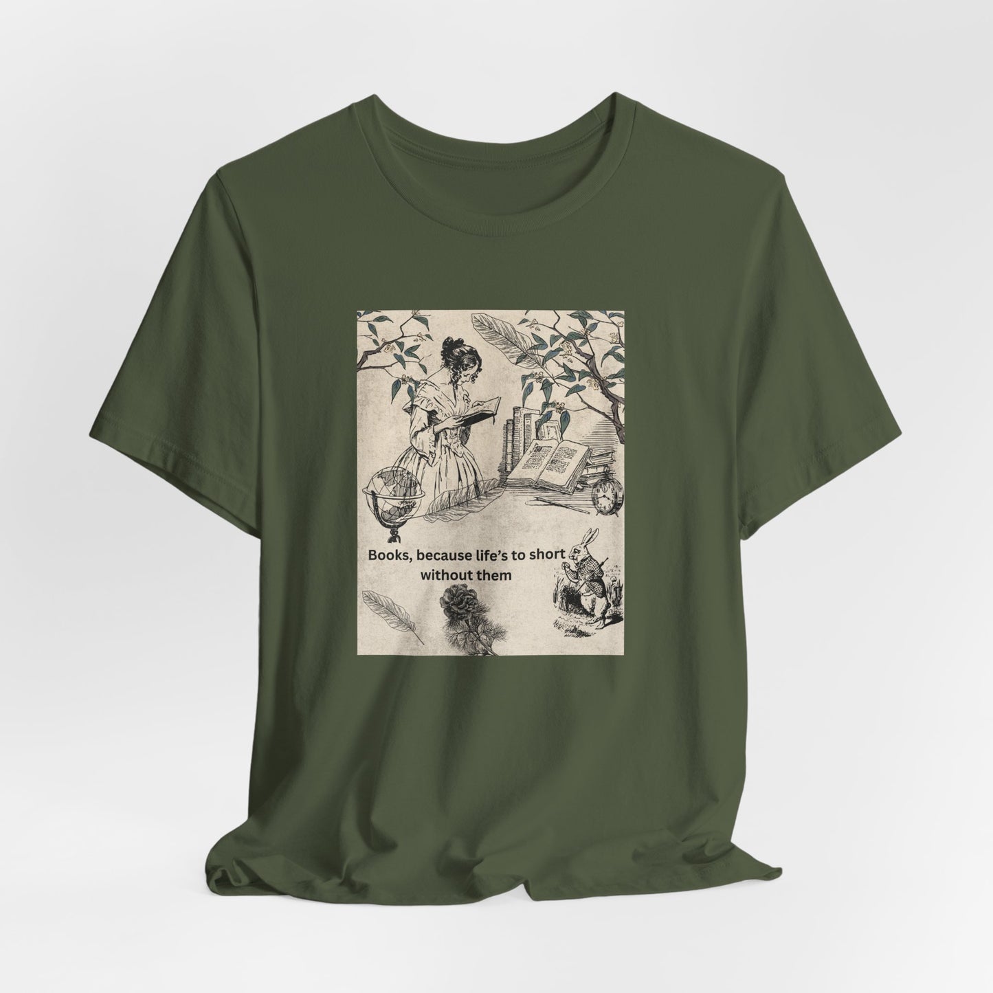 Vintage Reading Tee — "Books, because life’s too short without them"
