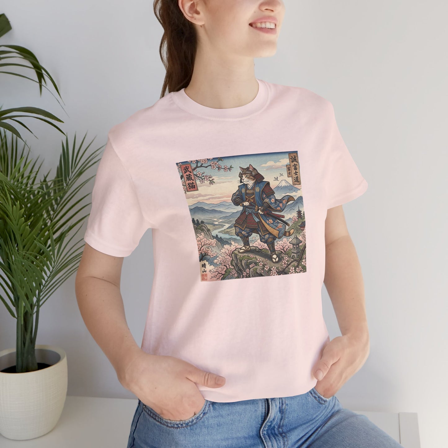 Samurai Cat Graphic Tee — Japanese Ukiyo-e Inspired Anime T-Shirt