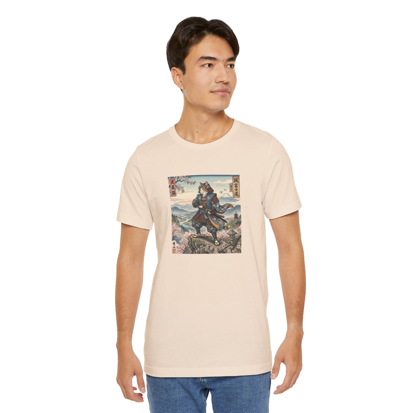 Samurai Cat Graphic Tee — Japanese Ukiyo-e Inspired Anime T-Shirt
