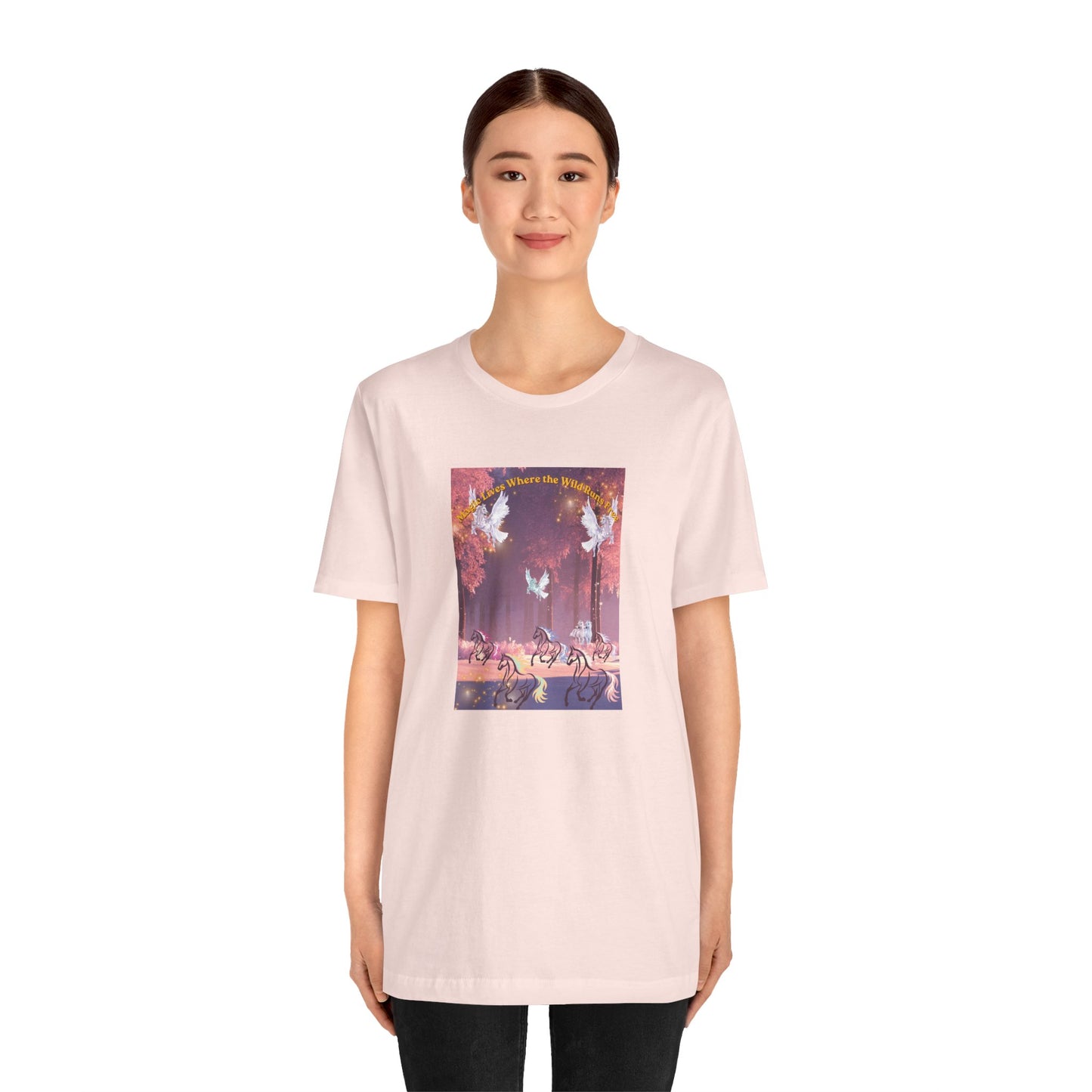 Pegasus & Horses Graphic Tee – "Magic Lies Where the Wild Run Free" Mystical T-Shirt