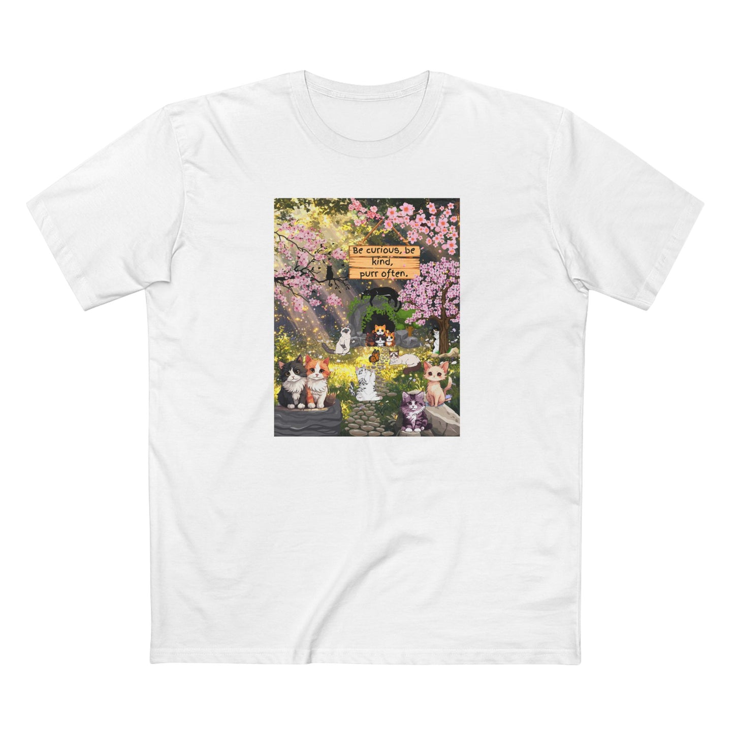 Cherry Blossom Cat Tee — "Be Kind to Every Living Thing" Cute Cat Graphic T-Shirt