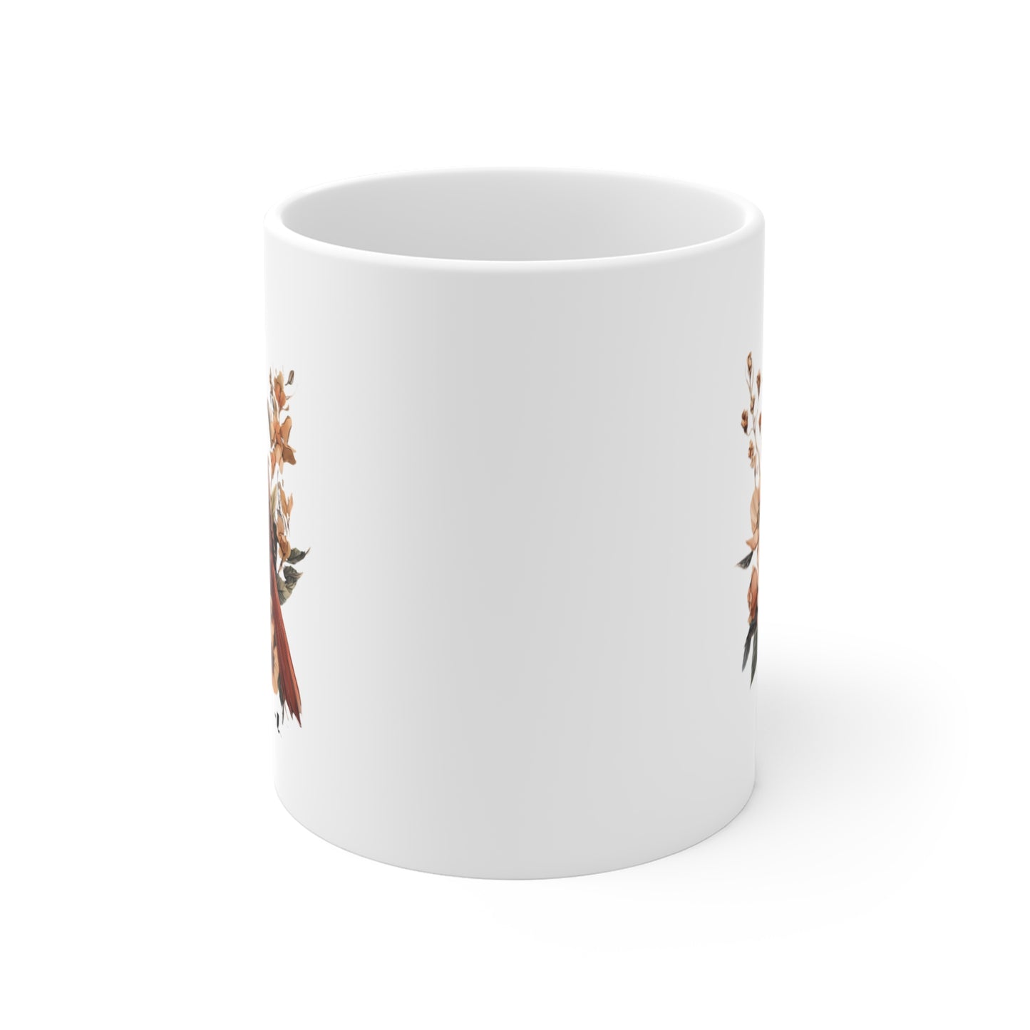 Cardinal Floral Mug — Botanical Red Bird Coffee Cup (11oz)