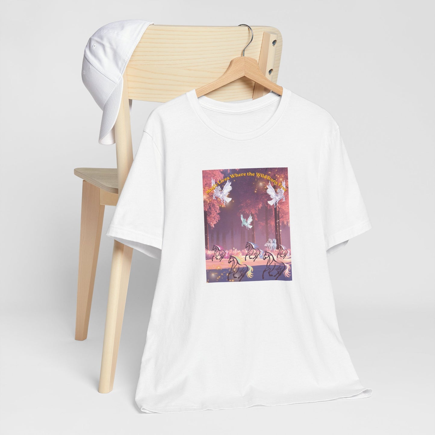 Pegasus & Horses Graphic Tee – "Magic Lies Where the Wild Run Free" Mystical T-Shirt