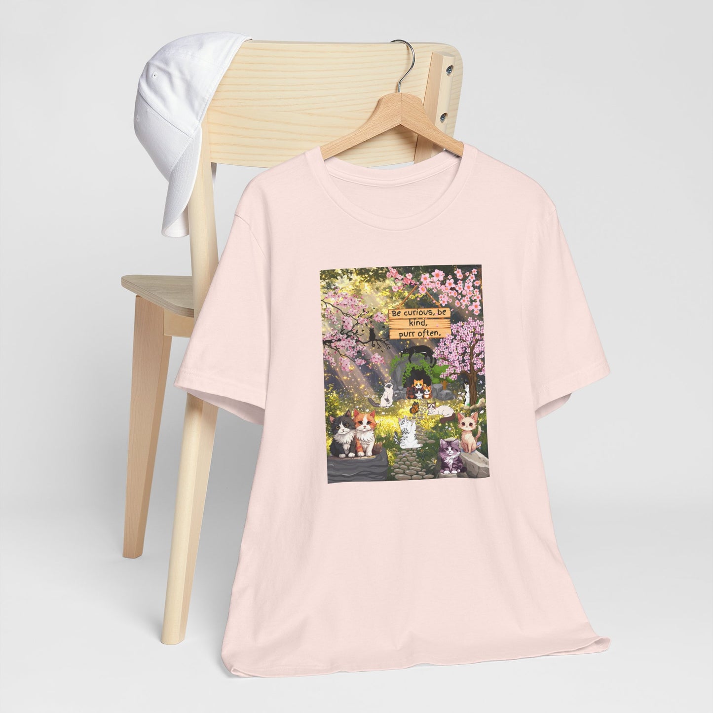T-Shirt — Spring Dog Park Scene with 'Be Curious Not Critical' Quote