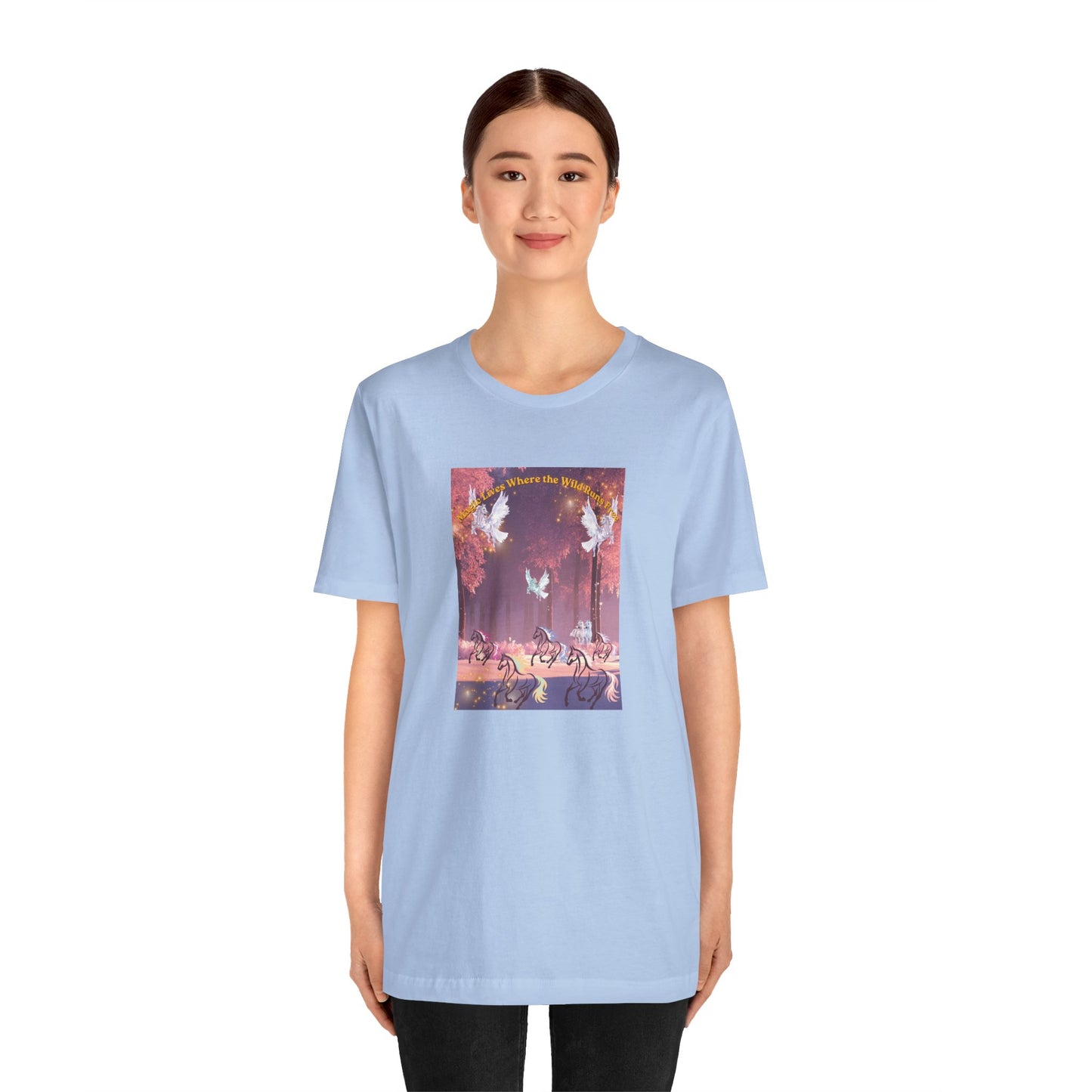 Pegasus & Horses Graphic Tee – "Magic Lies Where the Wild Run Free" Mystical T-Shirt