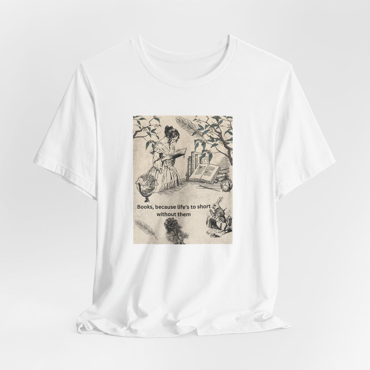 Vintage Reading Tee — "Books, because life’s too short without them"
