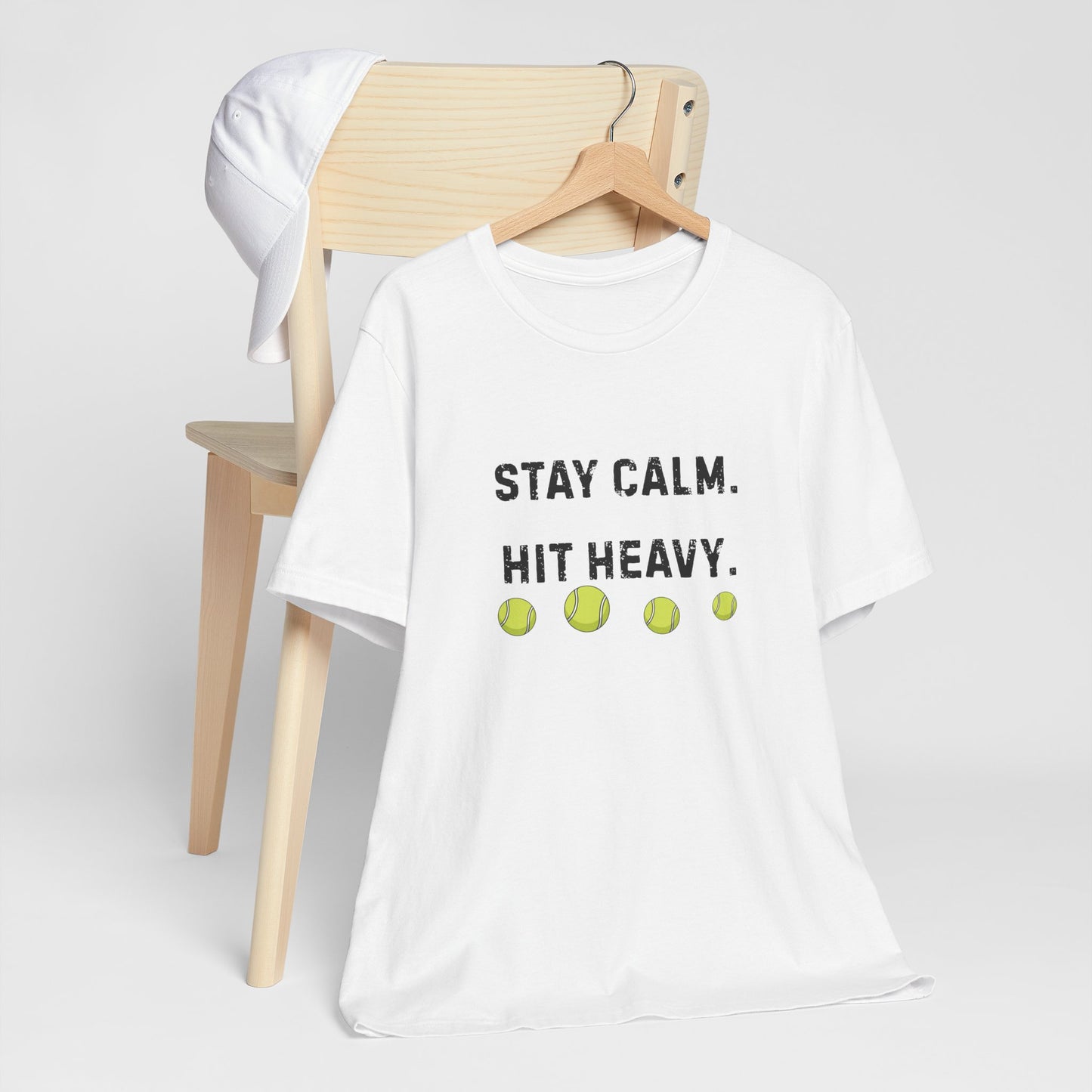 Tennis Tee — "Stay Calm. Hit Heavy." Graphic Shirt