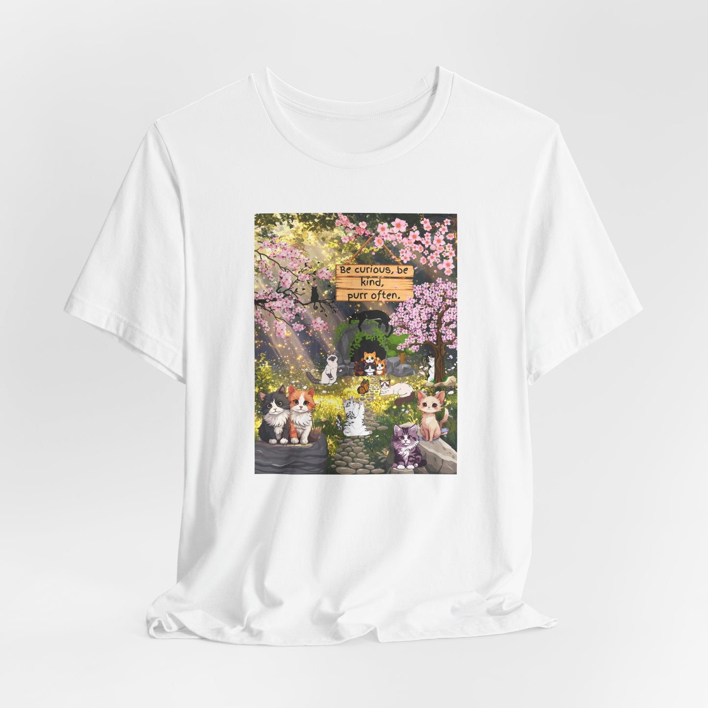 T-Shirt — Spring Dog Park Scene with 'Be Curious Not Critical' Quote