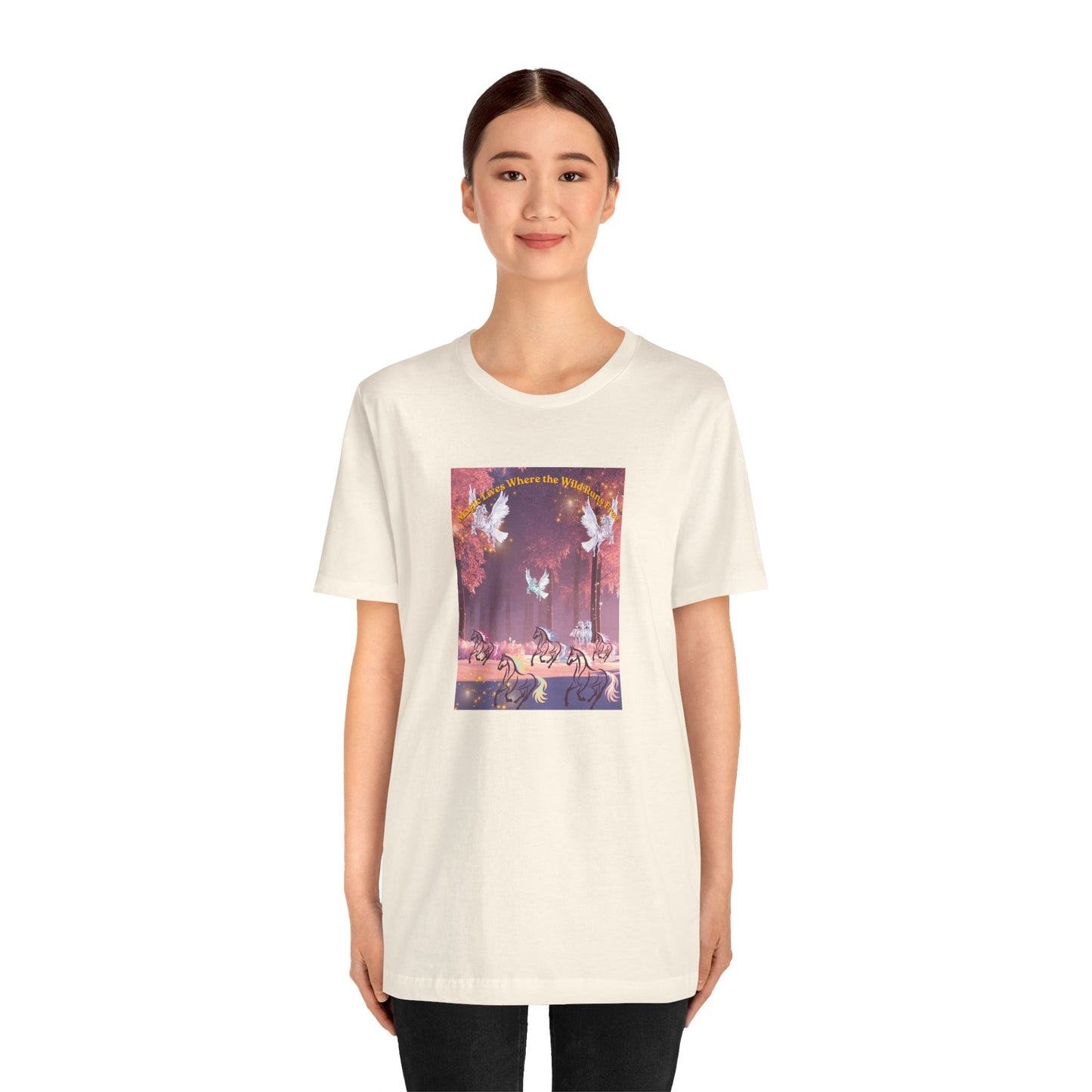 Pegasus & Horses Graphic Tee – "Magic Lies Where the Wild Run Free" Mystical T-Shirt