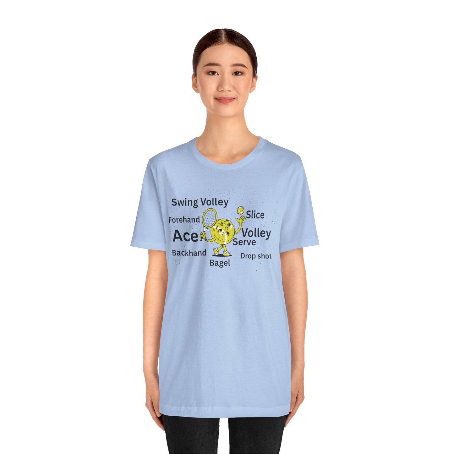 Tennis Ace Graphic Tee — Cute Tennis Ball Illustration with Terms (Ace, Volley, Serve)