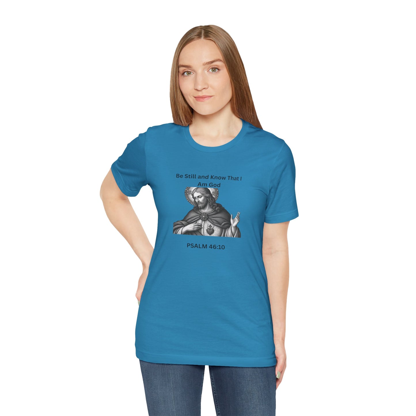 Religious T-Shirt — "Be Still and Know That I Am God" Psalm 46:10 Black and White Graphic Tee