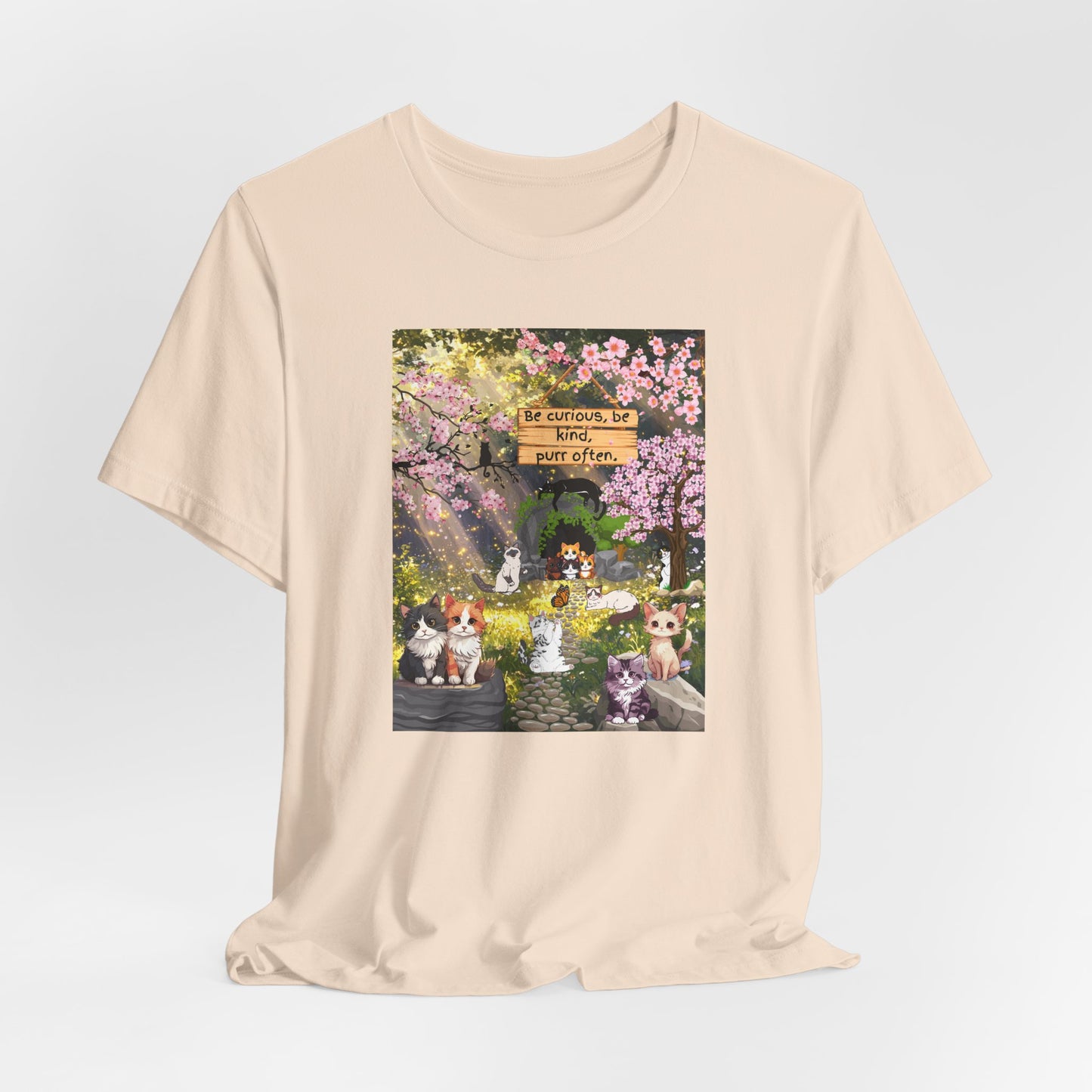 T-Shirt — Spring Dog Park Scene with 'Be Curious Not Critical' Quote