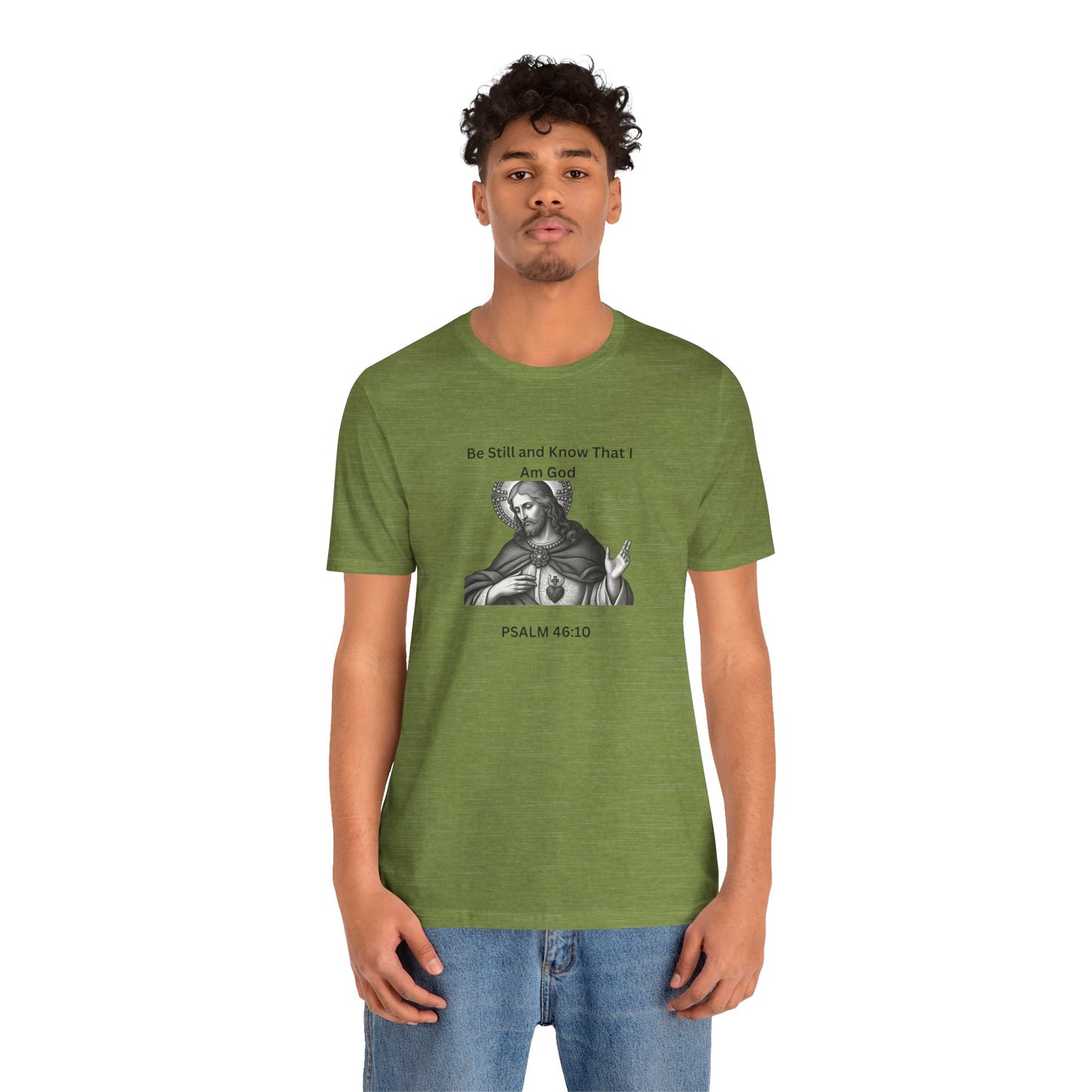 Religious T-Shirt — "Be Still and Know That I Am God" Psalm 46:10 Black and White Graphic Tee