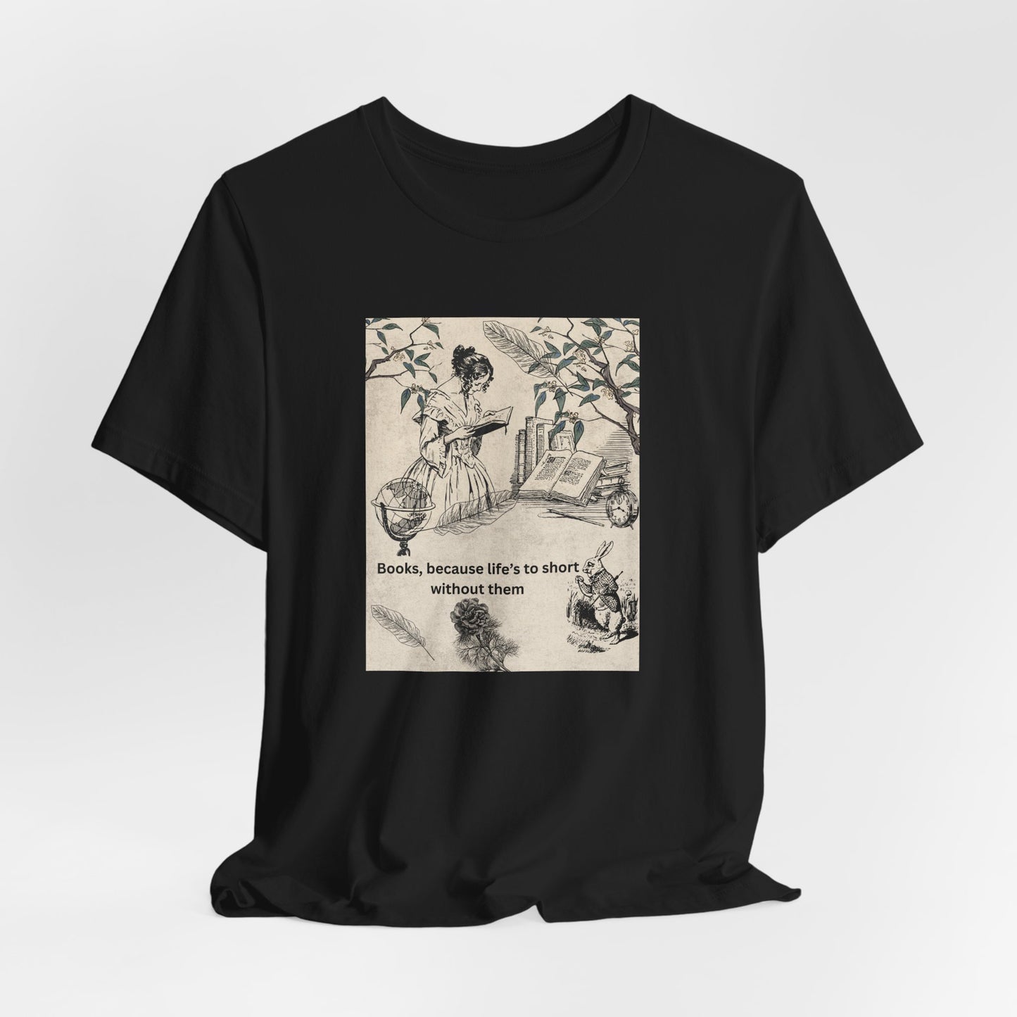Vintage Reading Tee — "Books, because life’s too short without them"