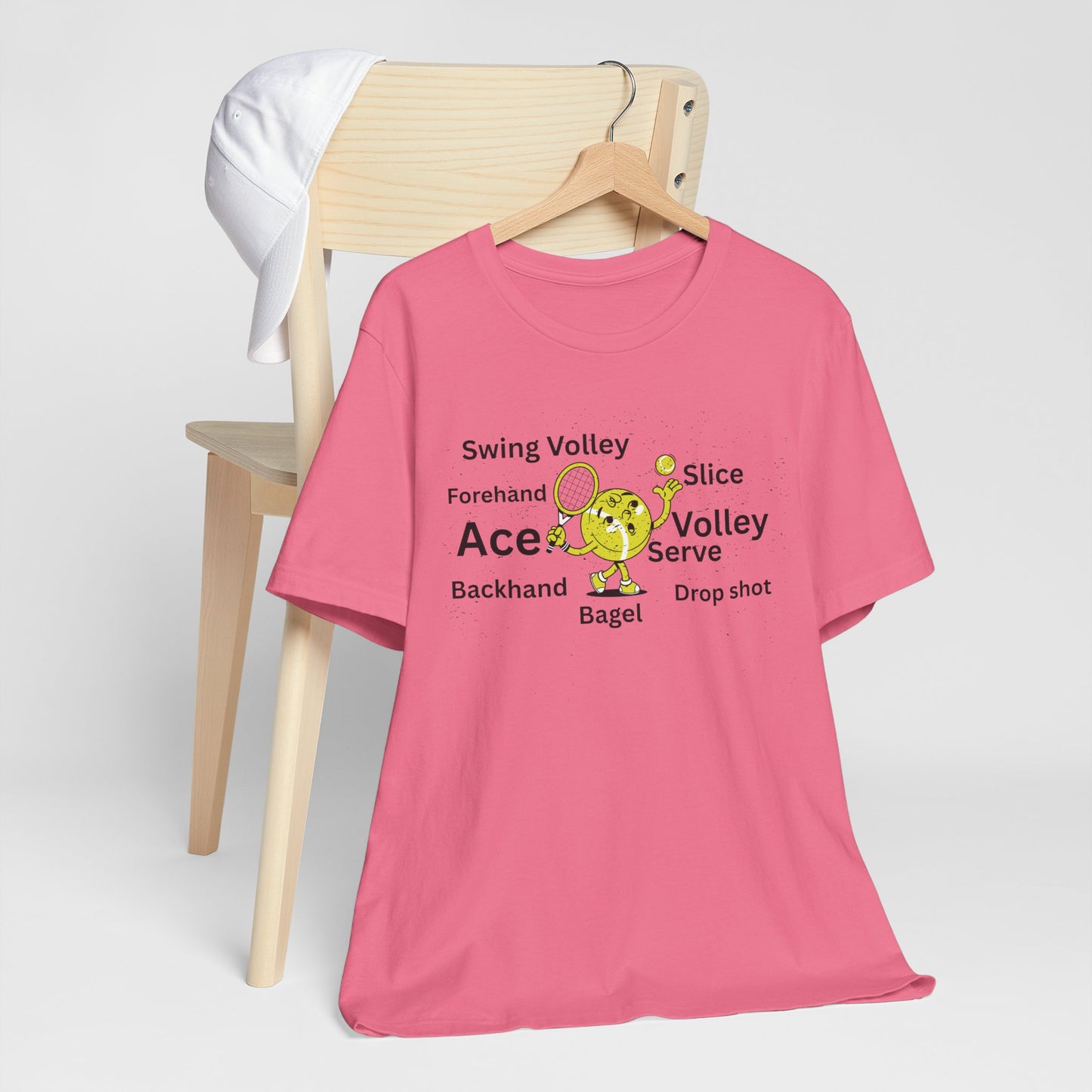 Tennis Ace Graphic Tee — Cute Tennis Ball Illustration with Terms (Ace, Volley, Serve)